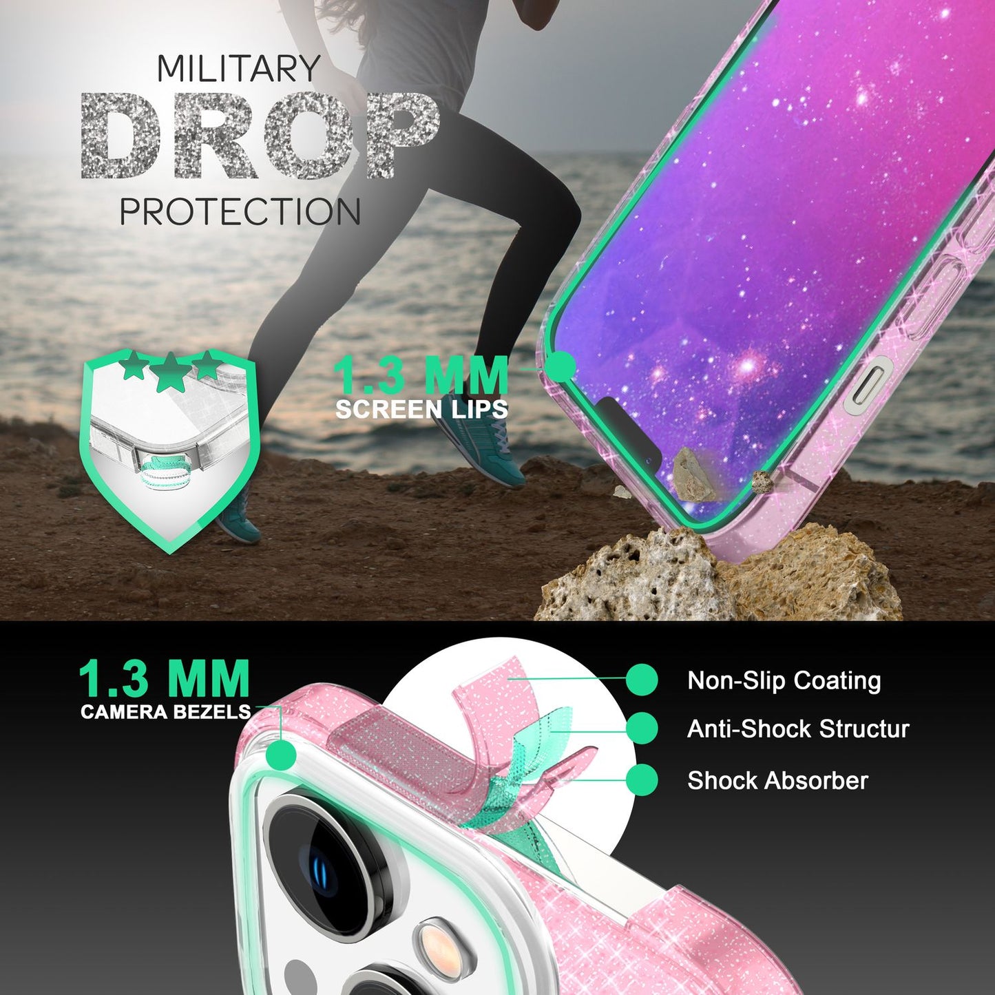 Hülle für iPhone 14 - Glitzer Cover Verstärkte Silikon Handyhülle Glitter Case