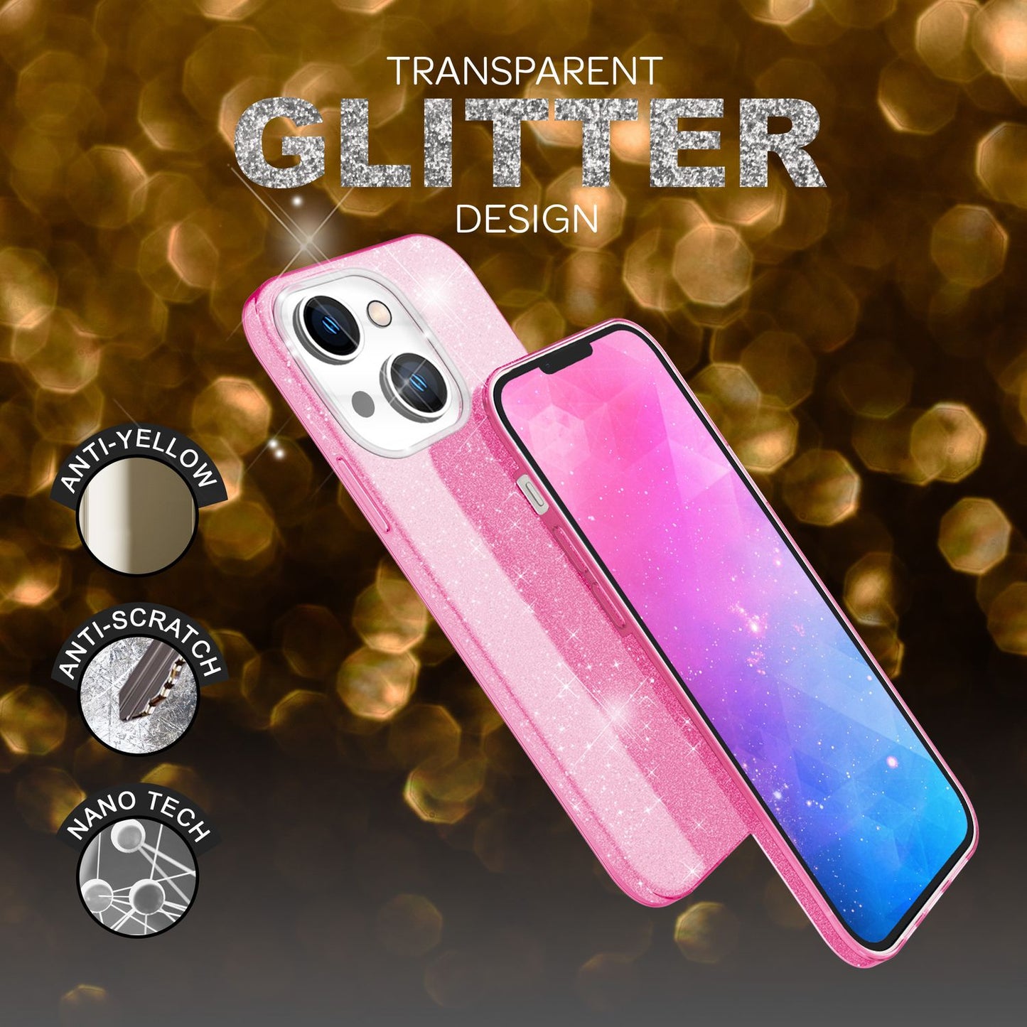 Hülle für iPhone 14 - Glitzer Cover Verstärkte Silikon Handyhülle Glitter Case