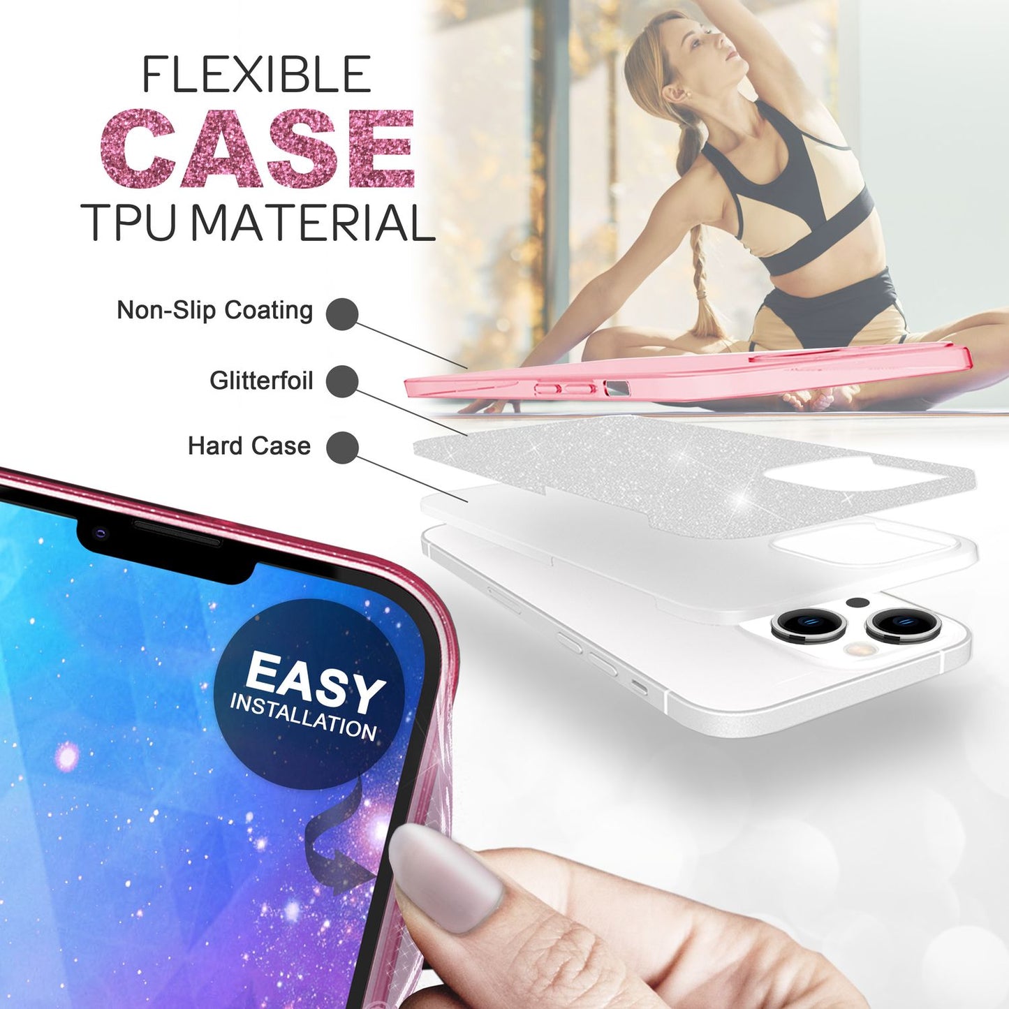 Hülle für iPhone 14 - Glitzer Cover Verstärkte Silikon Handyhülle Glitter Case