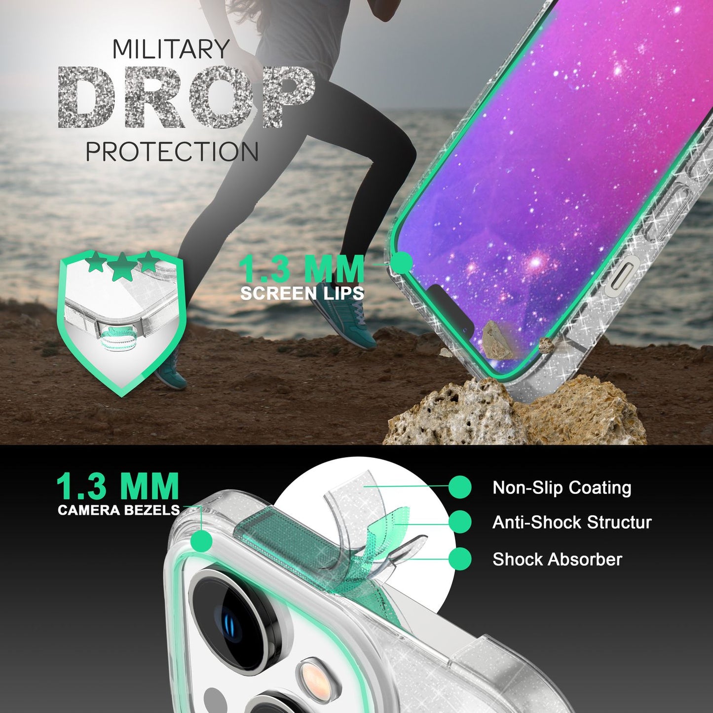 Hülle für iPhone 14 - Glitzer Cover Verstärkte Silikon Handyhülle Glitter Case