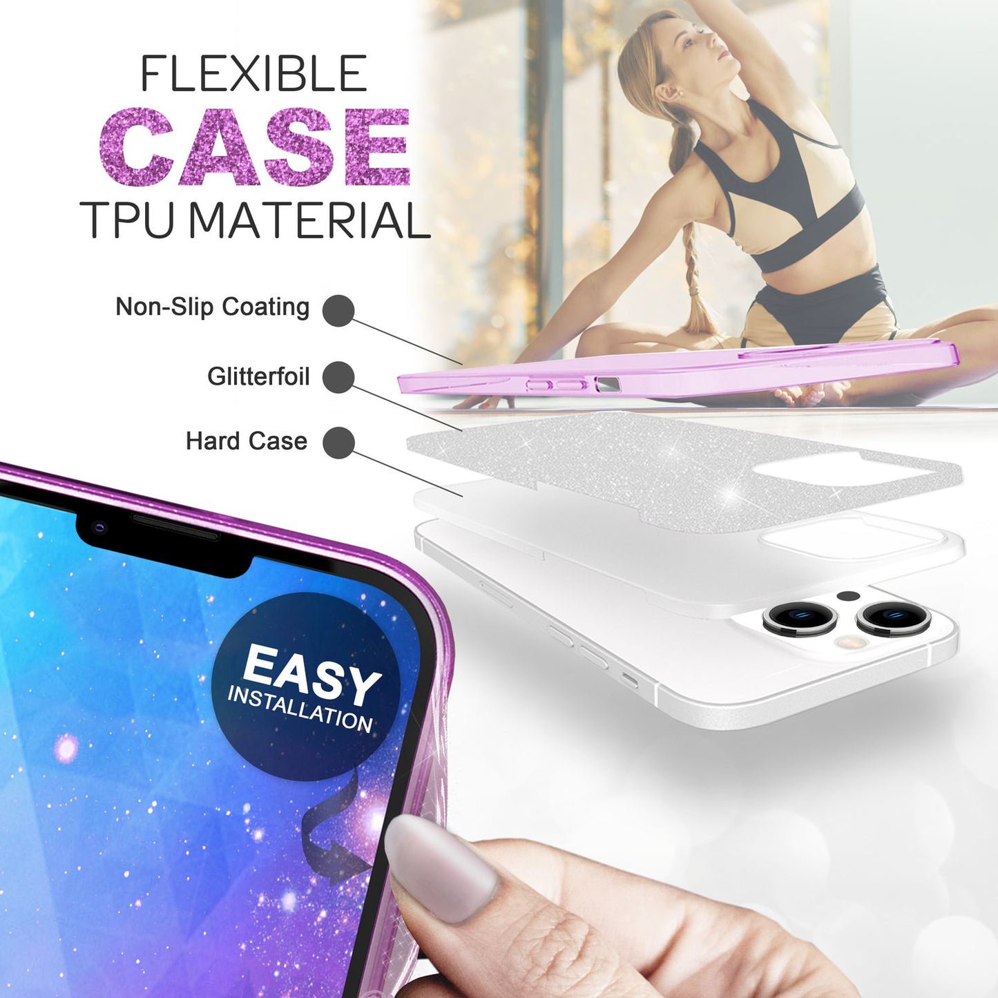 Hulstur fyrir iPhone 14 Plus - Glitrandi hulstur úr sílikoni með glitrandi glimmeri