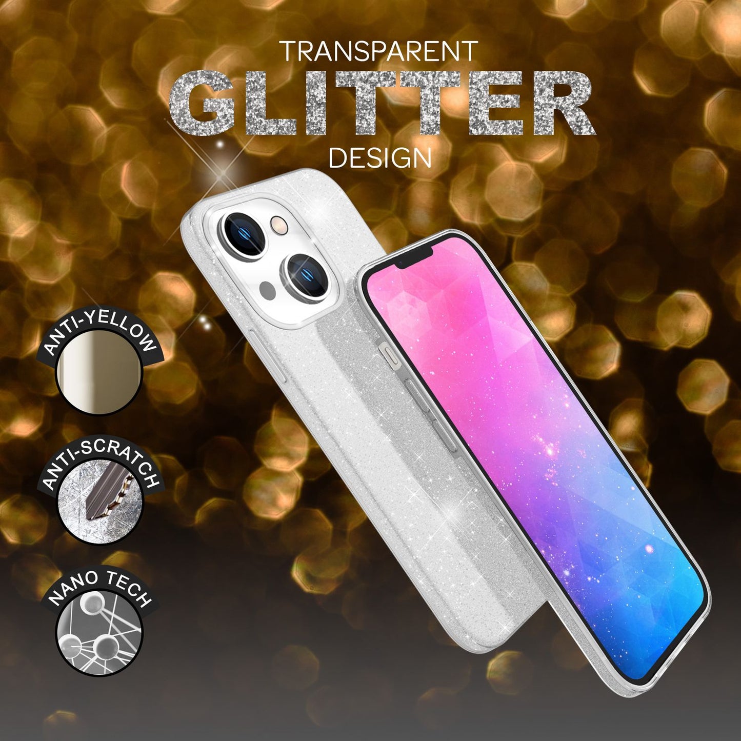 Hulstur fyrir iPhone 14 Plus - Glitrandi hulstur úr sílikoni með glitrandi glimmeri