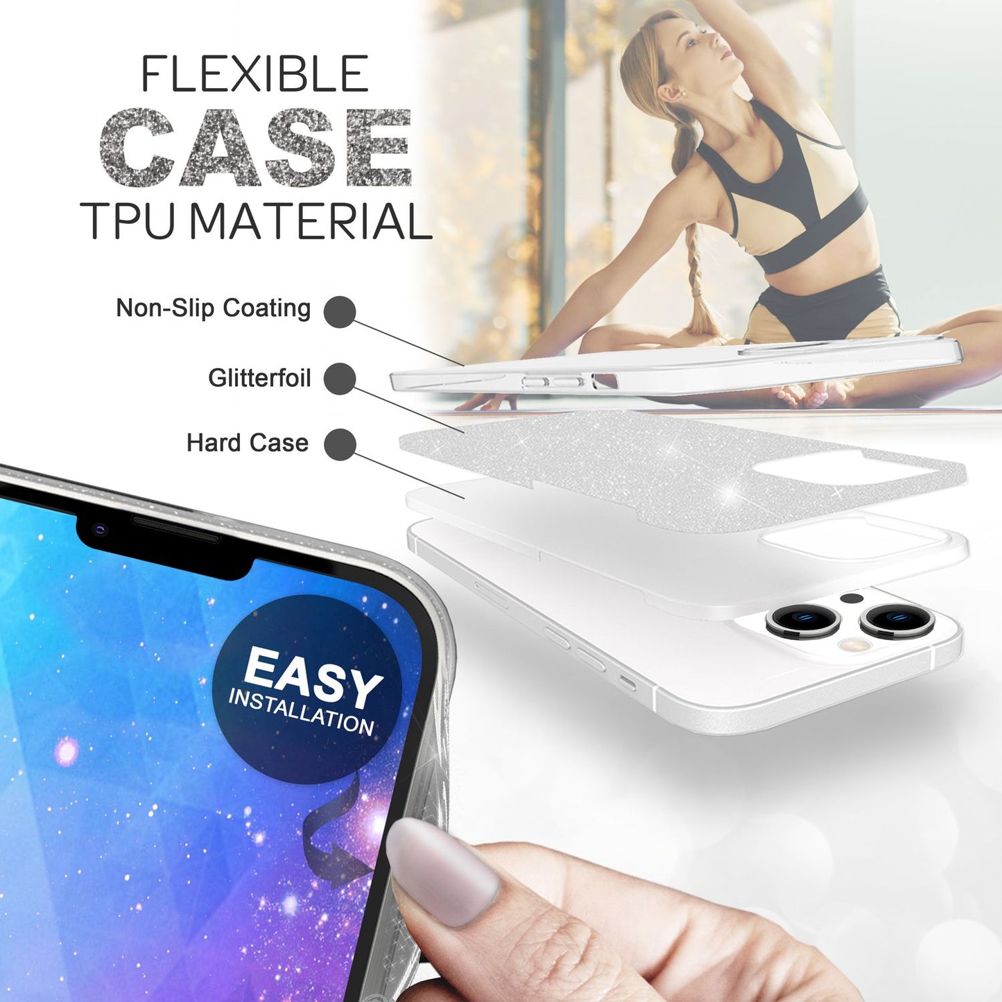 Hulstur fyrir iPhone 14 Plus - Glitrandi hulstur úr sílikoni með glitrandi glimmeri