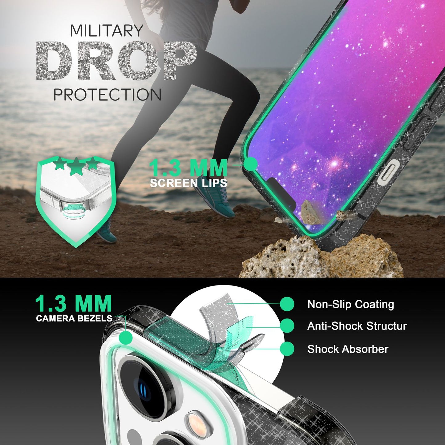 Hulstur fyrir iPhone 14 Plus - Glitrandi hulstur úr sílikoni með glitrandi glimmeri