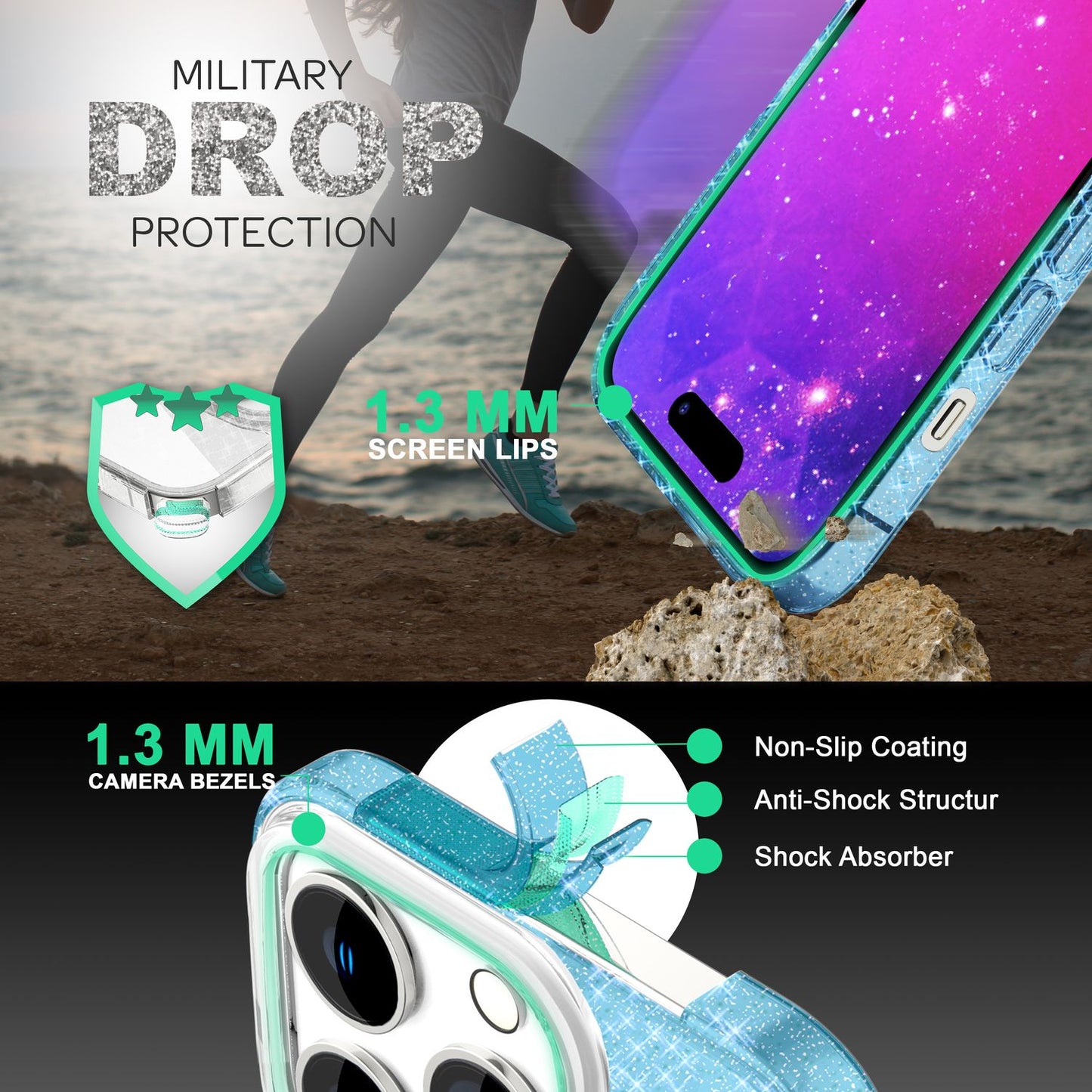 Case for iPhone 14 Pro Max - Glitter Silicone Phone Case Diamond Glitter Case