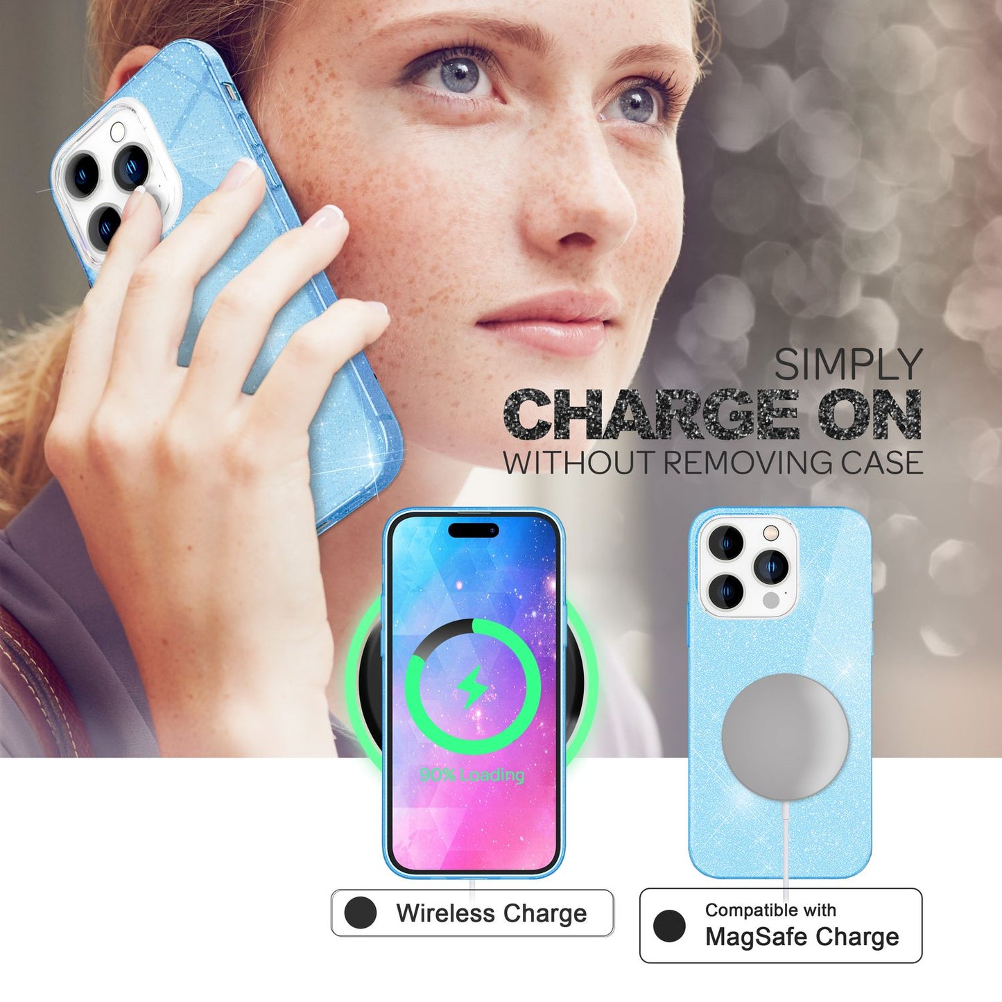 Case for iPhone 14 Pro Max - Glitter Silicone Phone Case Diamond Glitter Case