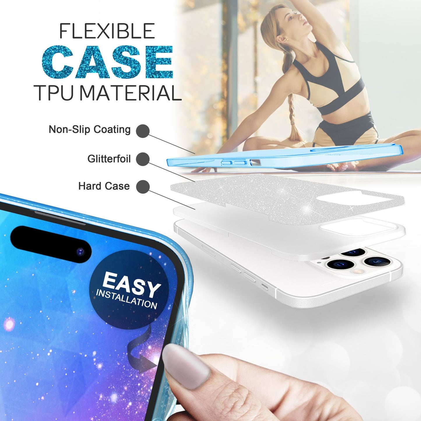 Case for iPhone 14 Pro Max - Glitter Silicone Phone Case Diamond Glitter Case