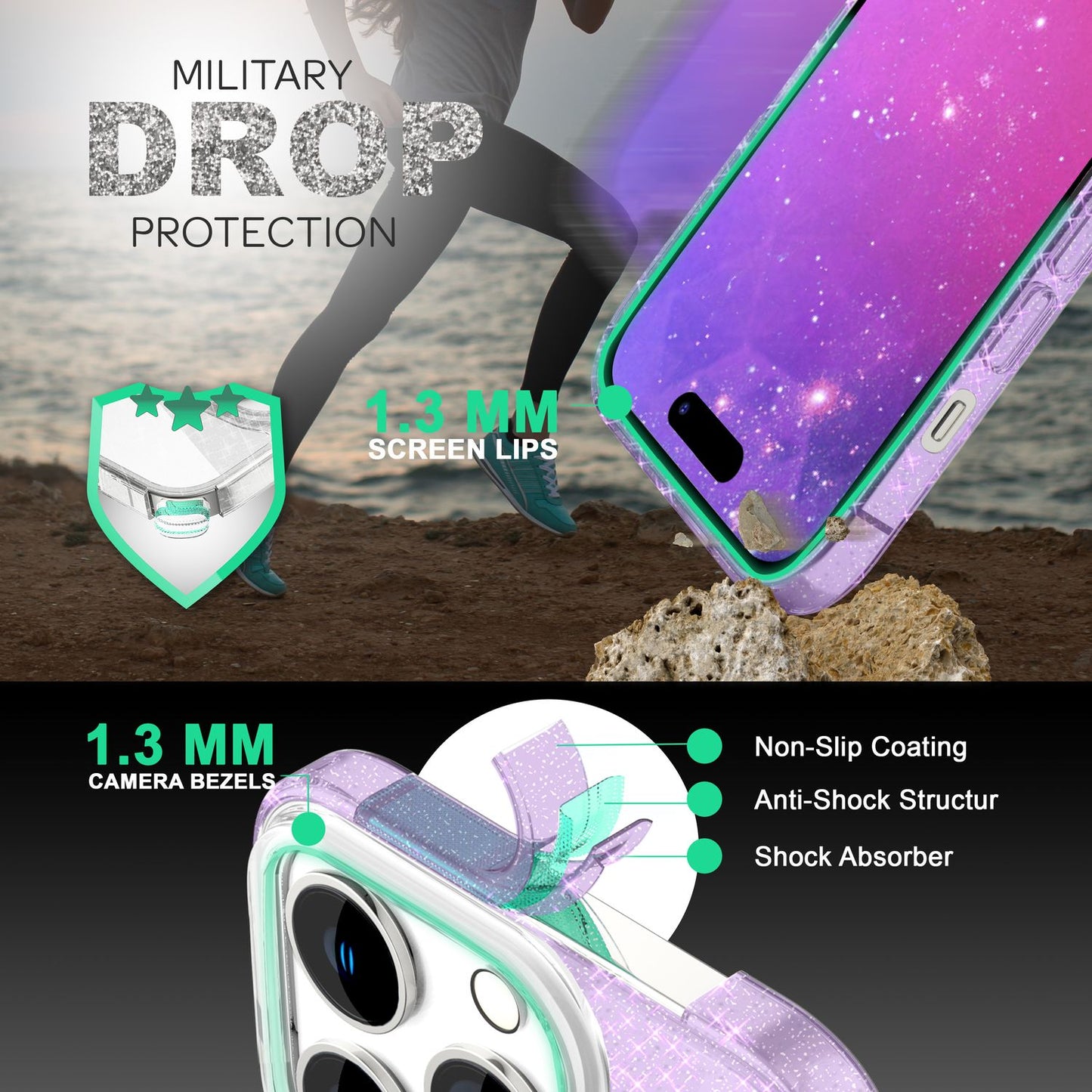 Case for iPhone 14 Pro Max - Glitter Silicone Phone Case Diamond Glitter Case