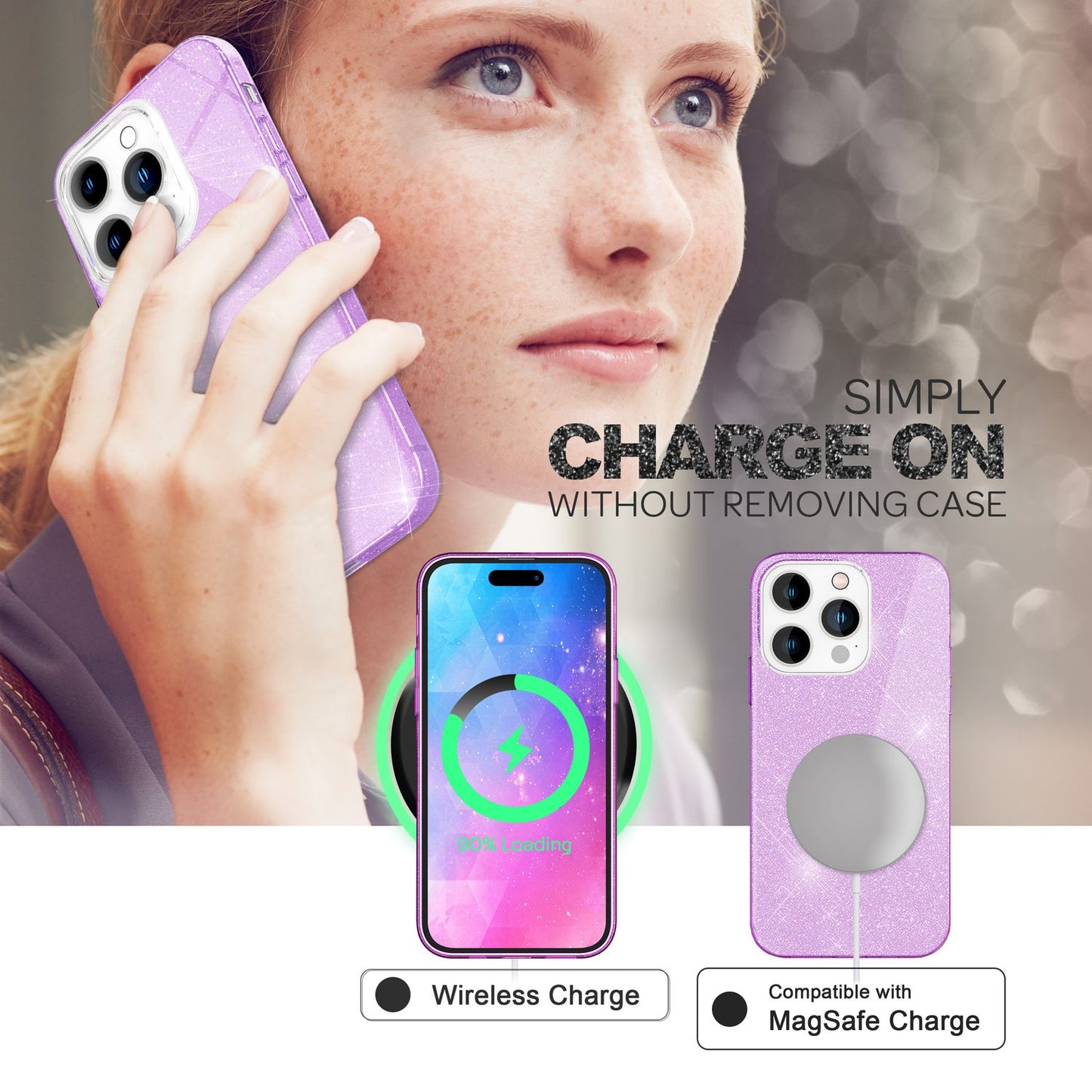 Case for iPhone 14 Pro Max - Glitter Silicone Phone Case Diamond Glitter Case