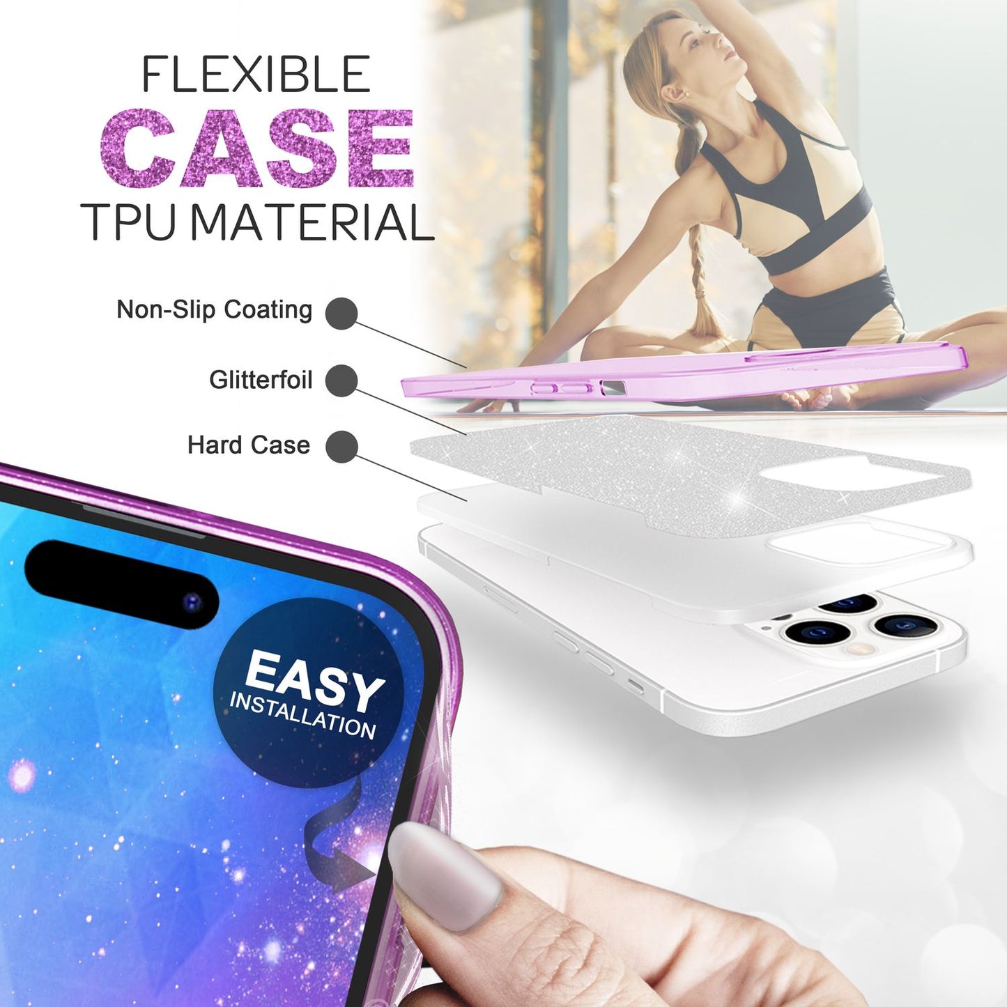 Case for iPhone 14 Pro Max - Glitter Silicone Phone Case Diamond Glitter Case