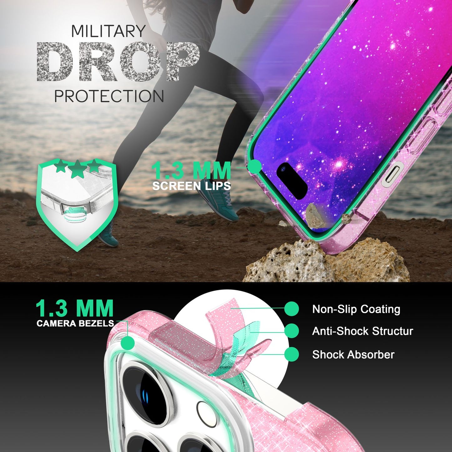 Case for iPhone 14 Pro Max - Glitter Silicone Phone Case Diamond Glitter Case