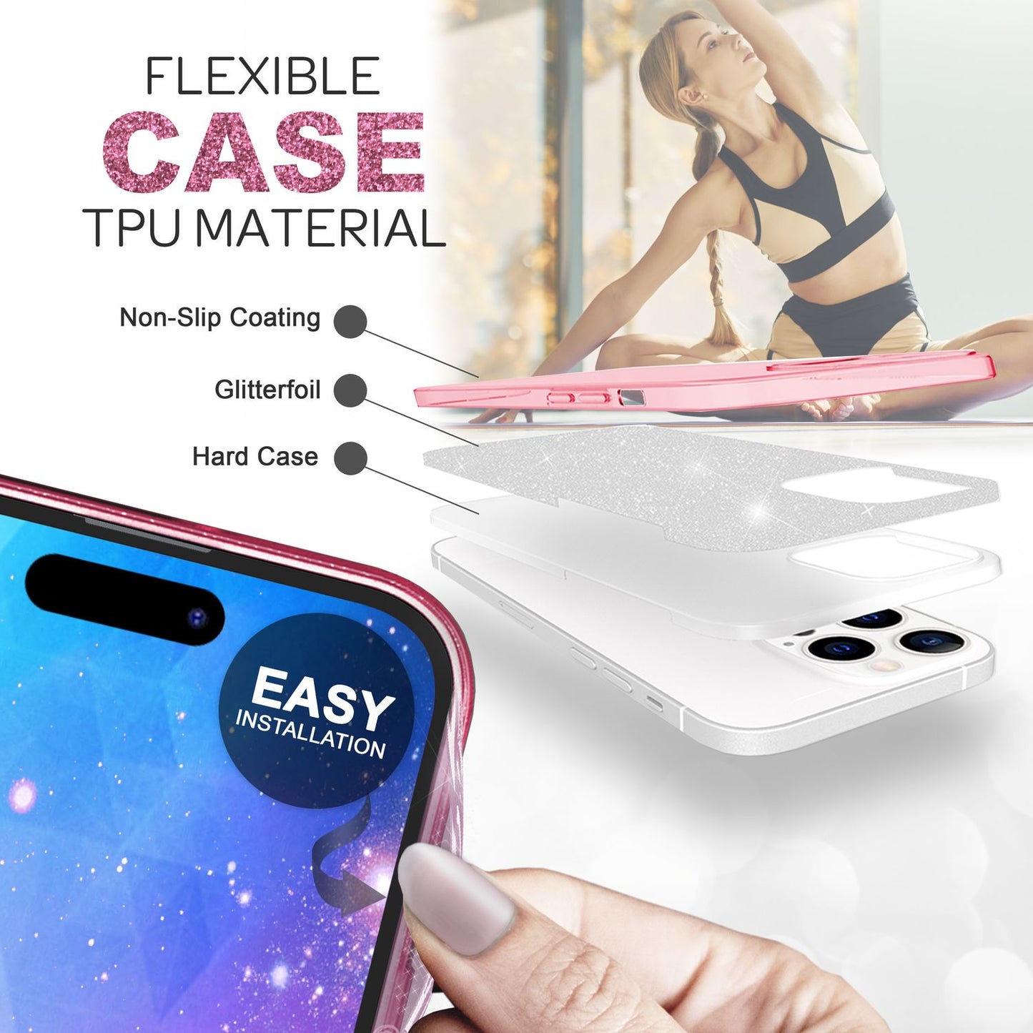 Case for iPhone 14 Pro Max - Glitter Silicone Phone Case Diamond Glitter Case