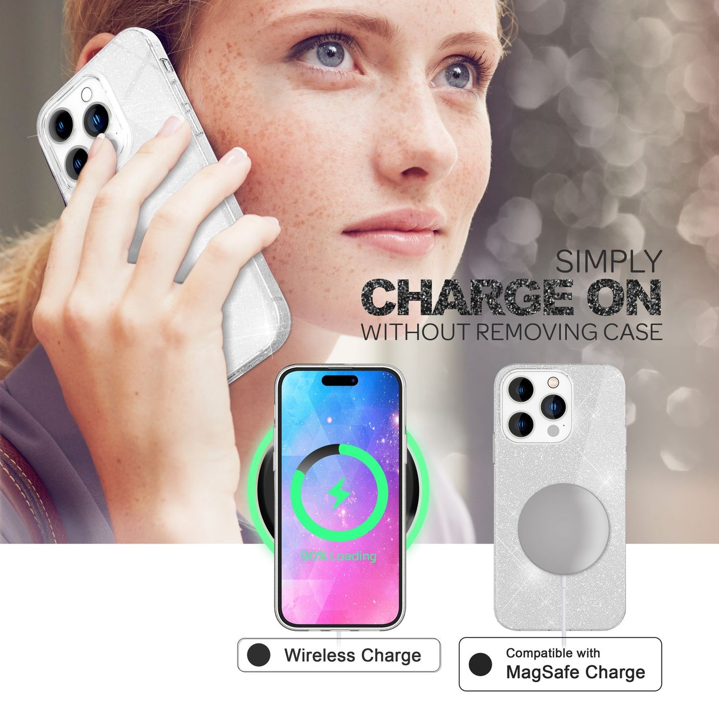 Case for iPhone 14 Pro Max - Glitter Silicone Phone Case Diamond Glitter Case