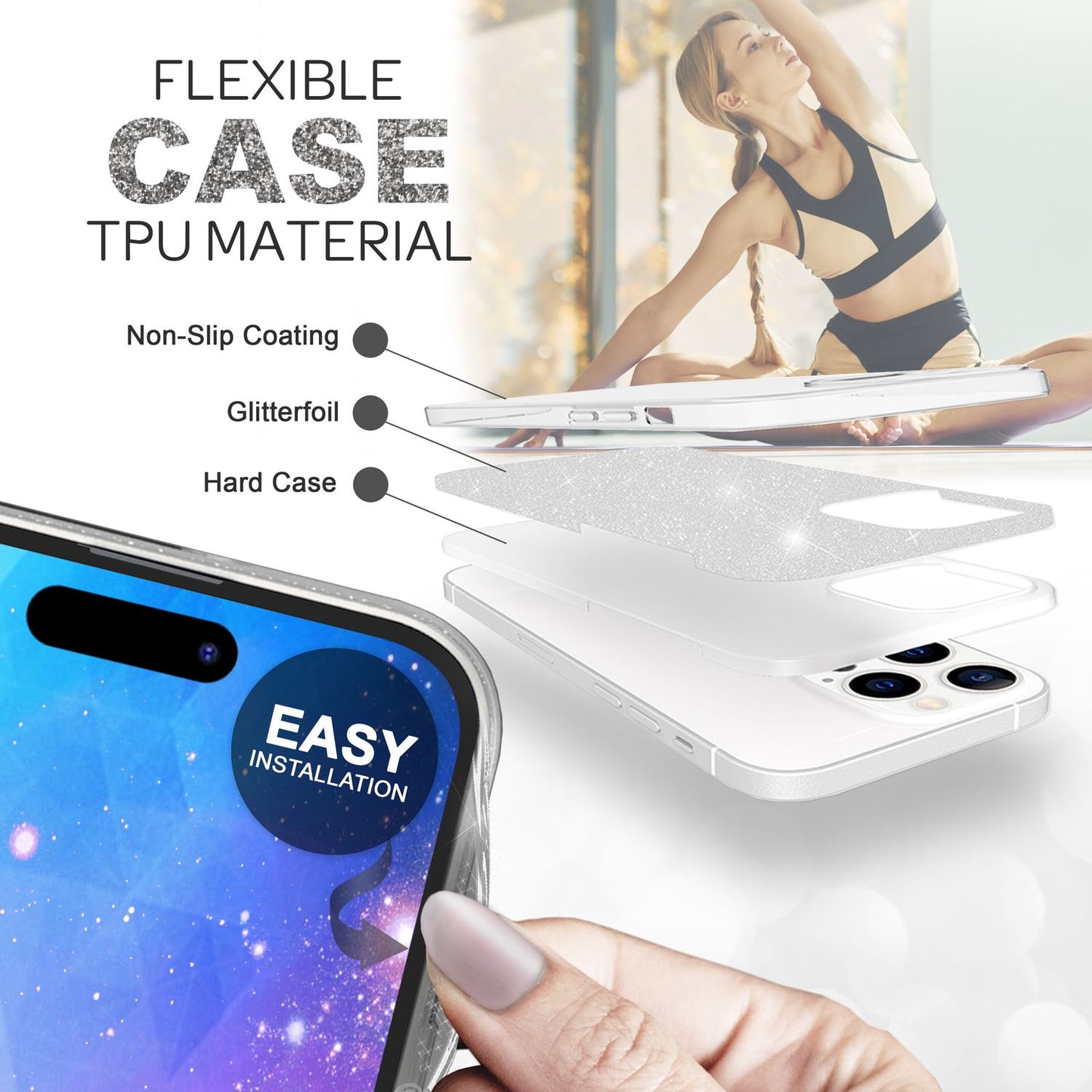 Case for iPhone 14 Pro Max - Glitter Silicone Phone Case Diamond Glitter Case