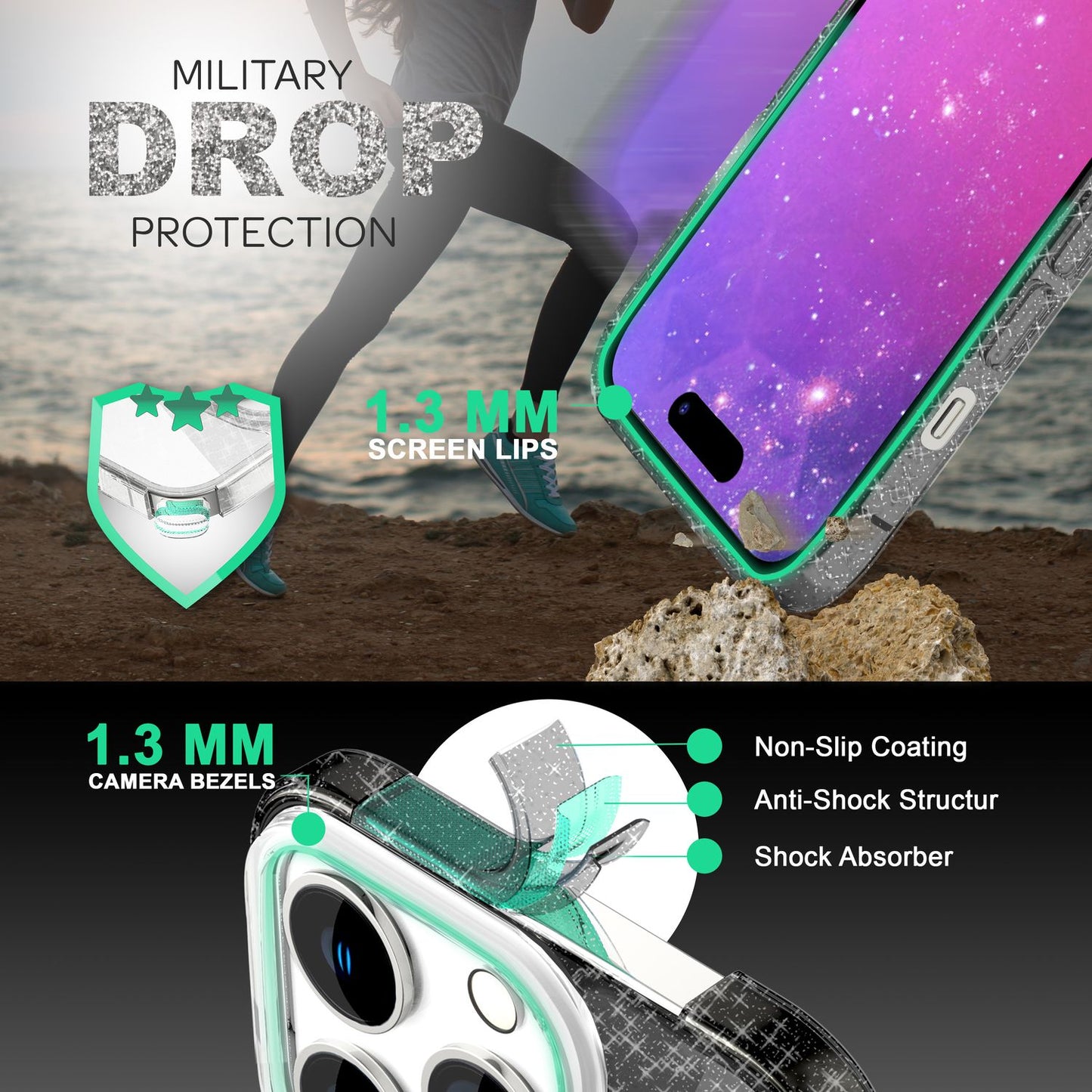 Case for iPhone 14 Pro Max - Glitter Silicone Phone Case Diamond Glitter Case