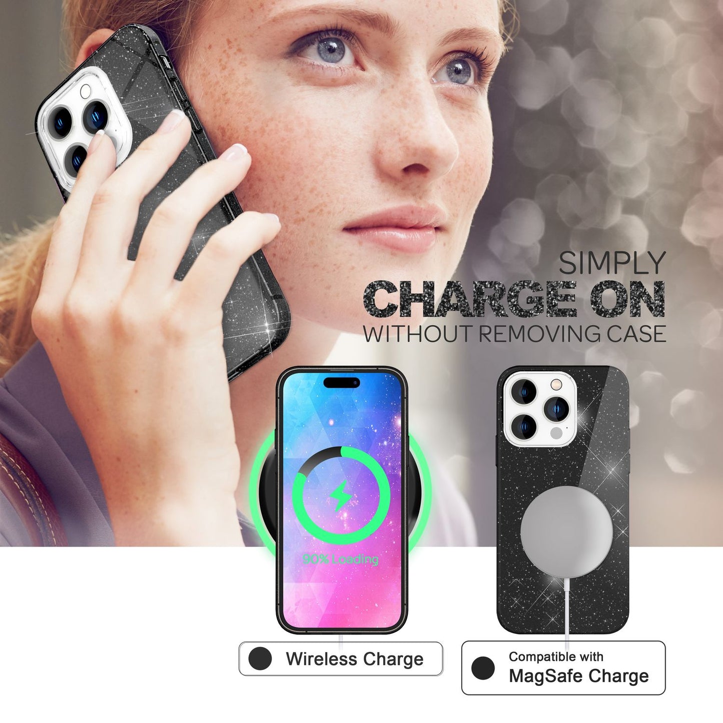 Case for iPhone 14 Pro Max - Glitter Silicone Phone Case Diamond Glitter Case