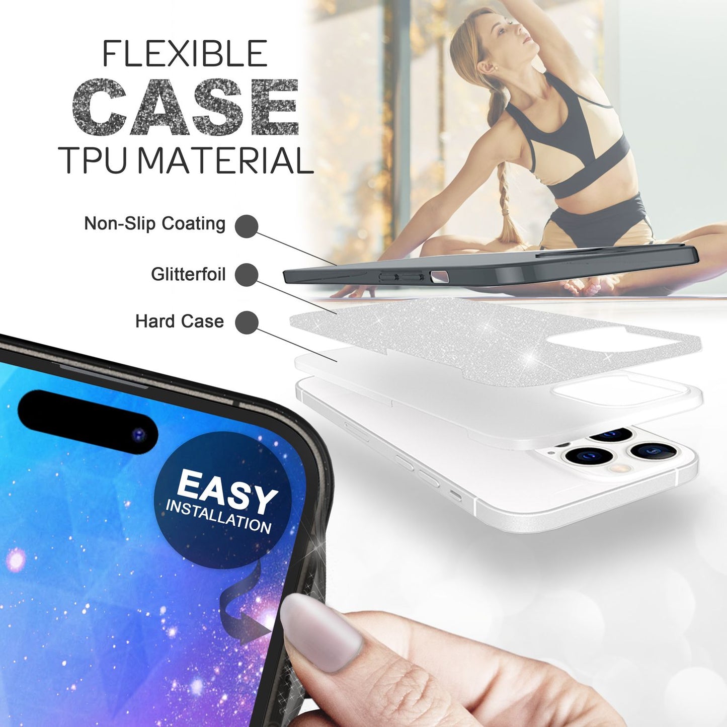 Case for iPhone 14 Pro Max - Glitter Silicone Phone Case Diamond Glitter Case