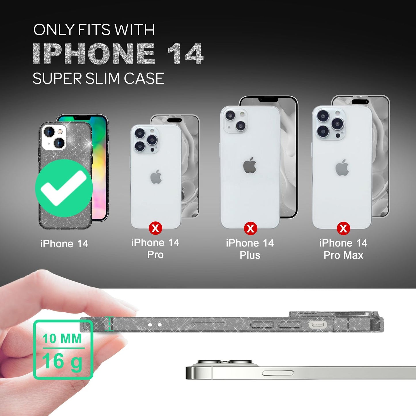 Glitter Phone Case for iPhone 14 Plus, Transparent Glitter Cover Case