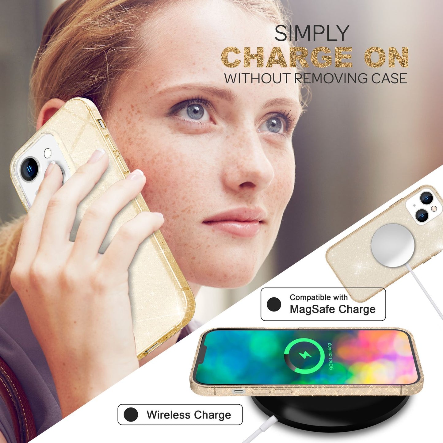 Glitter Phone Case for iPhone 14 Plus, Transparent Glitter Cover Case