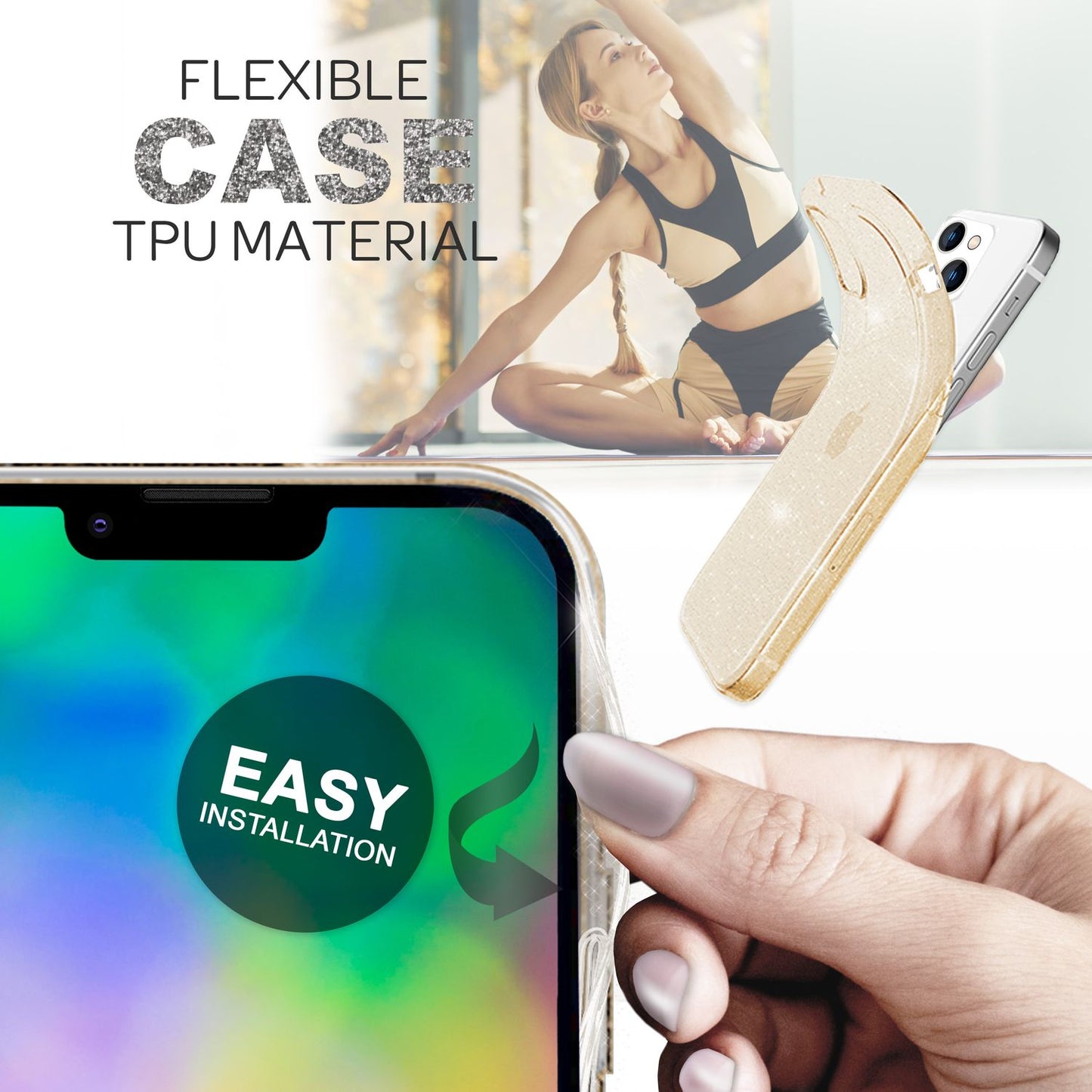 Glitter Phone Case for iPhone 14 Plus, Transparent Glitter Cover Case