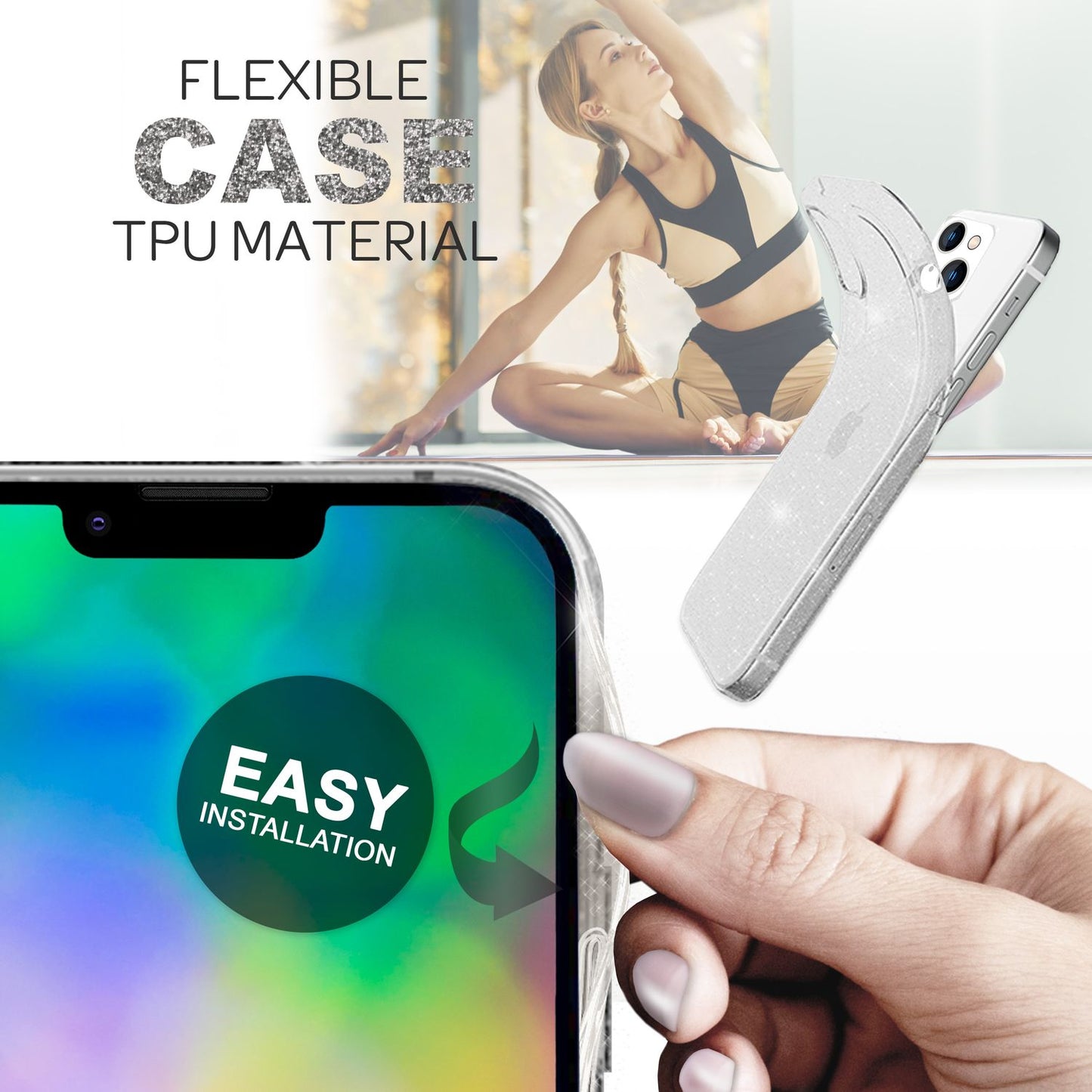 Glitter Phone Case for iPhone 14 Plus, Transparent Glitter Cover Case