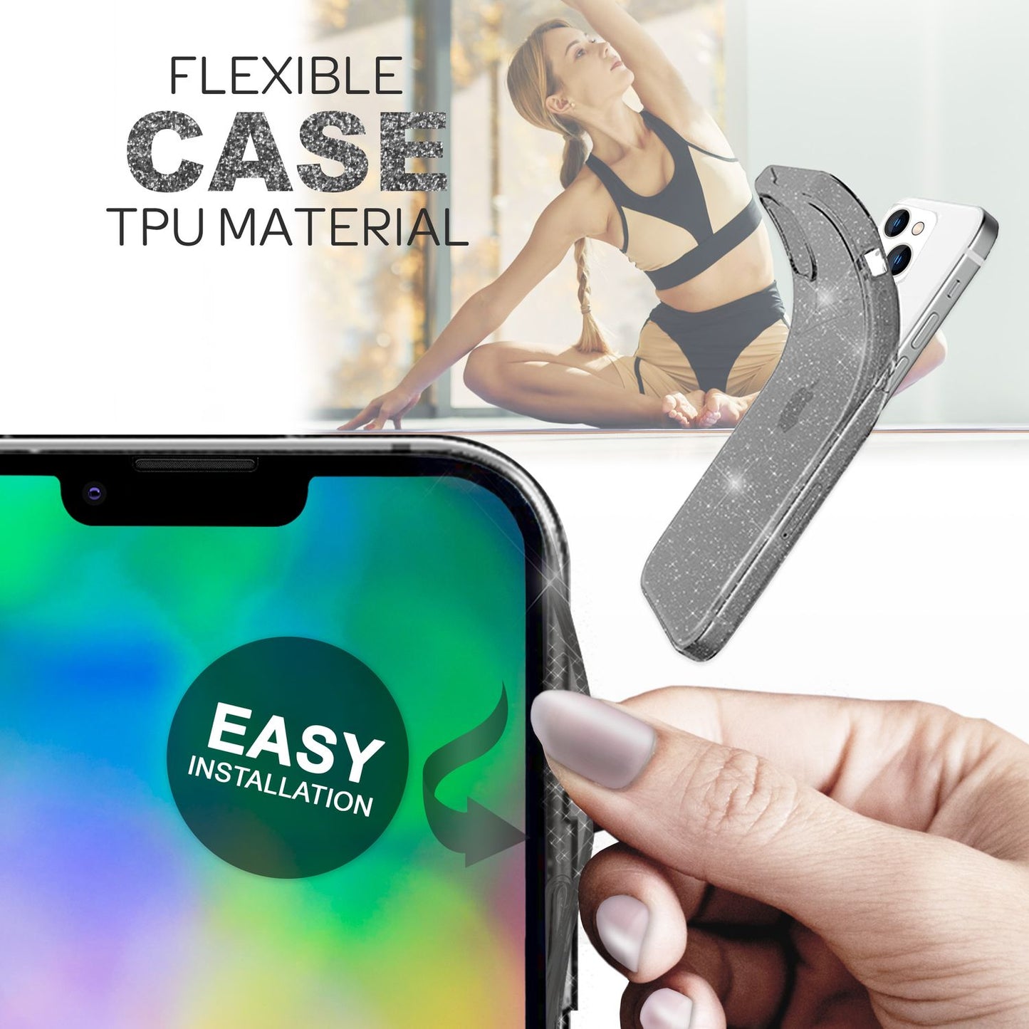 Glitter Phone Case for iPhone 14 Plus, Transparent Glitter Cover Case