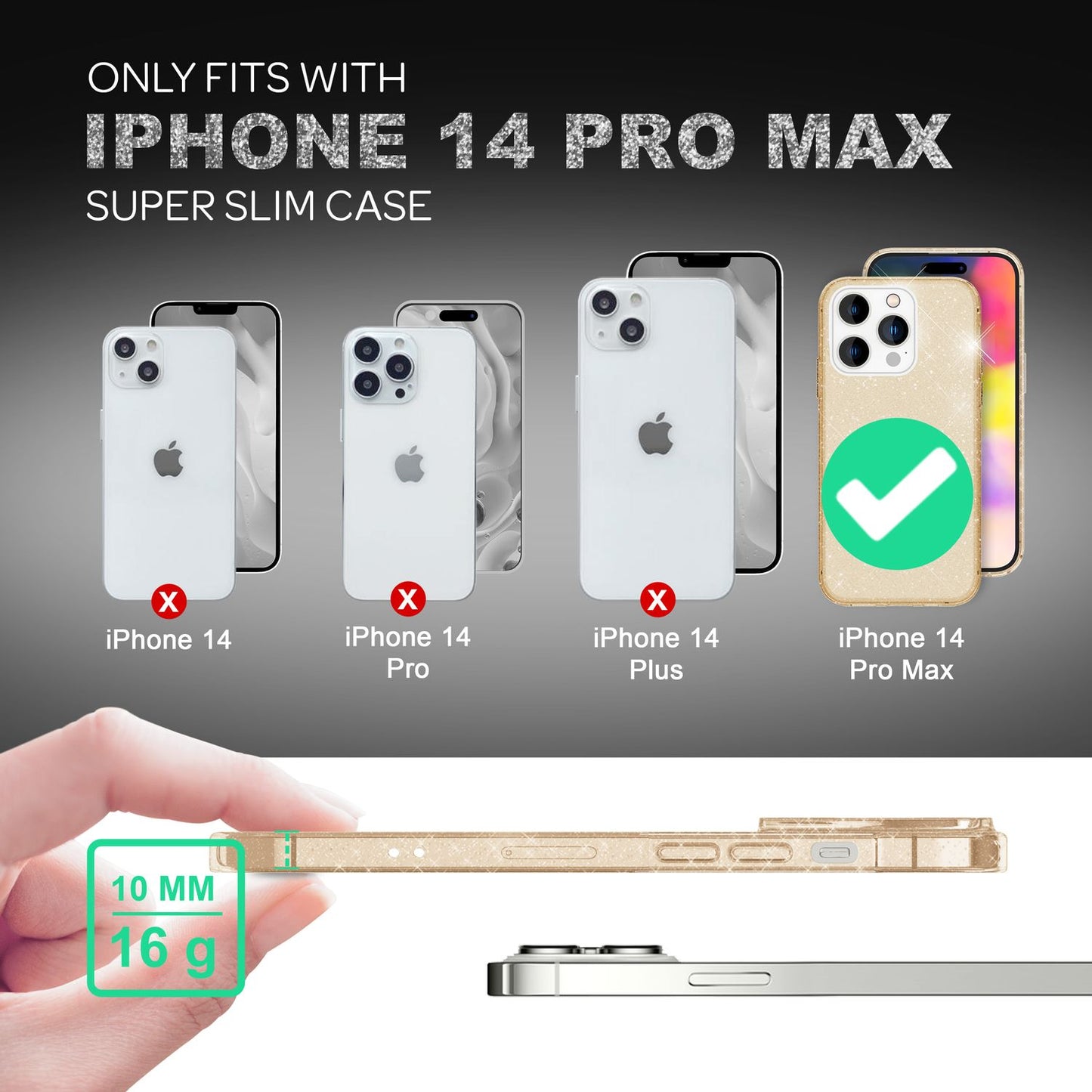 Case for iPhone 14 Pro Max - Glitter Phone Case, Transparent Bling Glitter Case