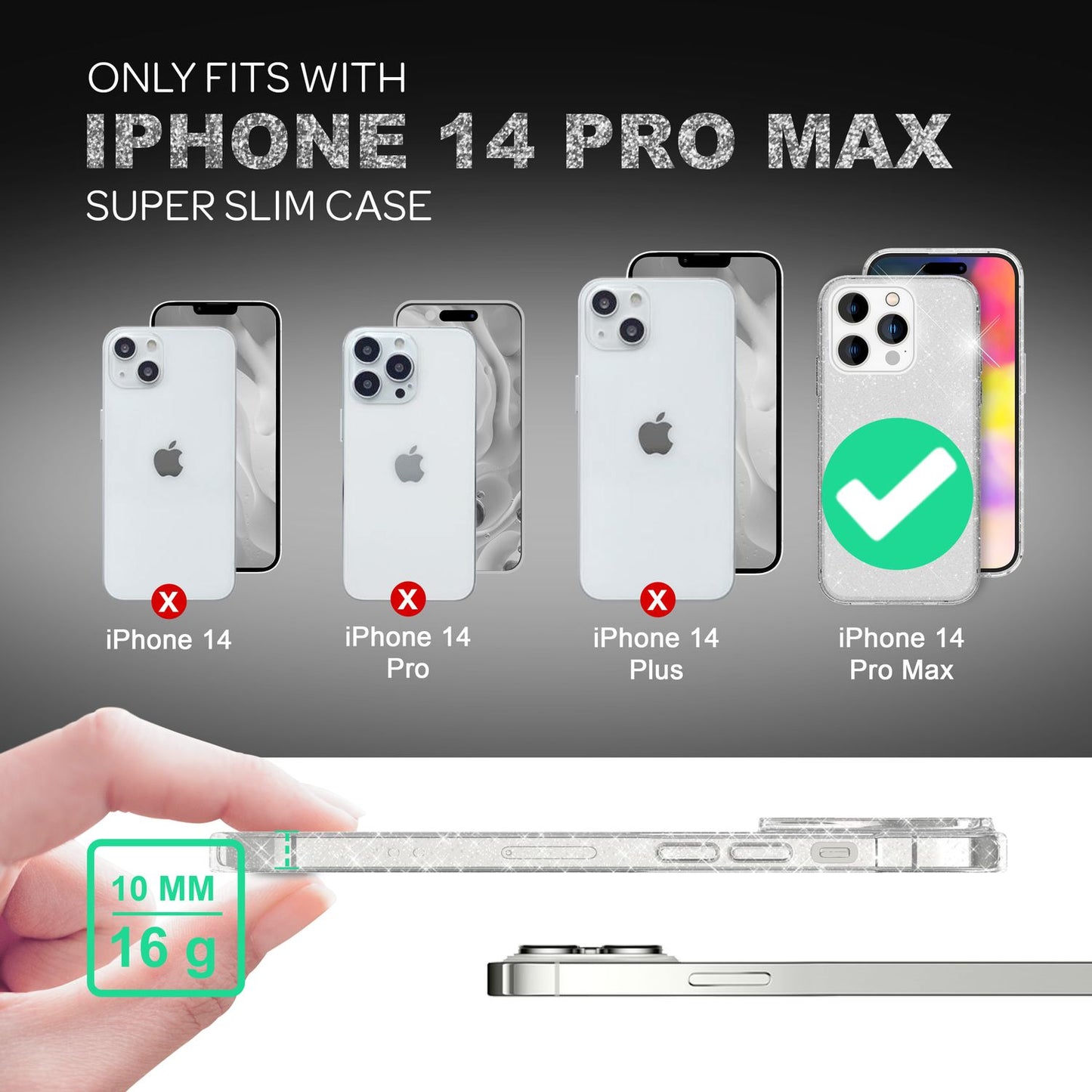 Case for iPhone 14 Pro Max - Glitter Phone Case, Transparent Bling Glitter Case