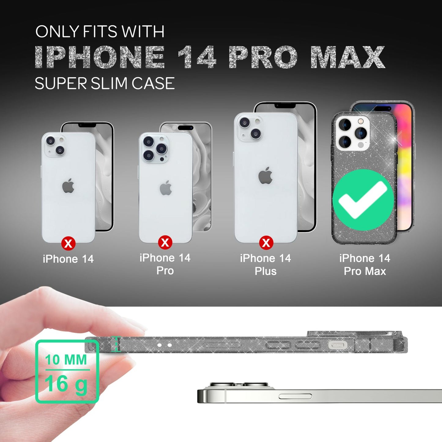 Case for iPhone 14 Pro Max - Glitter Phone Case, Transparent Bling Glitter Case