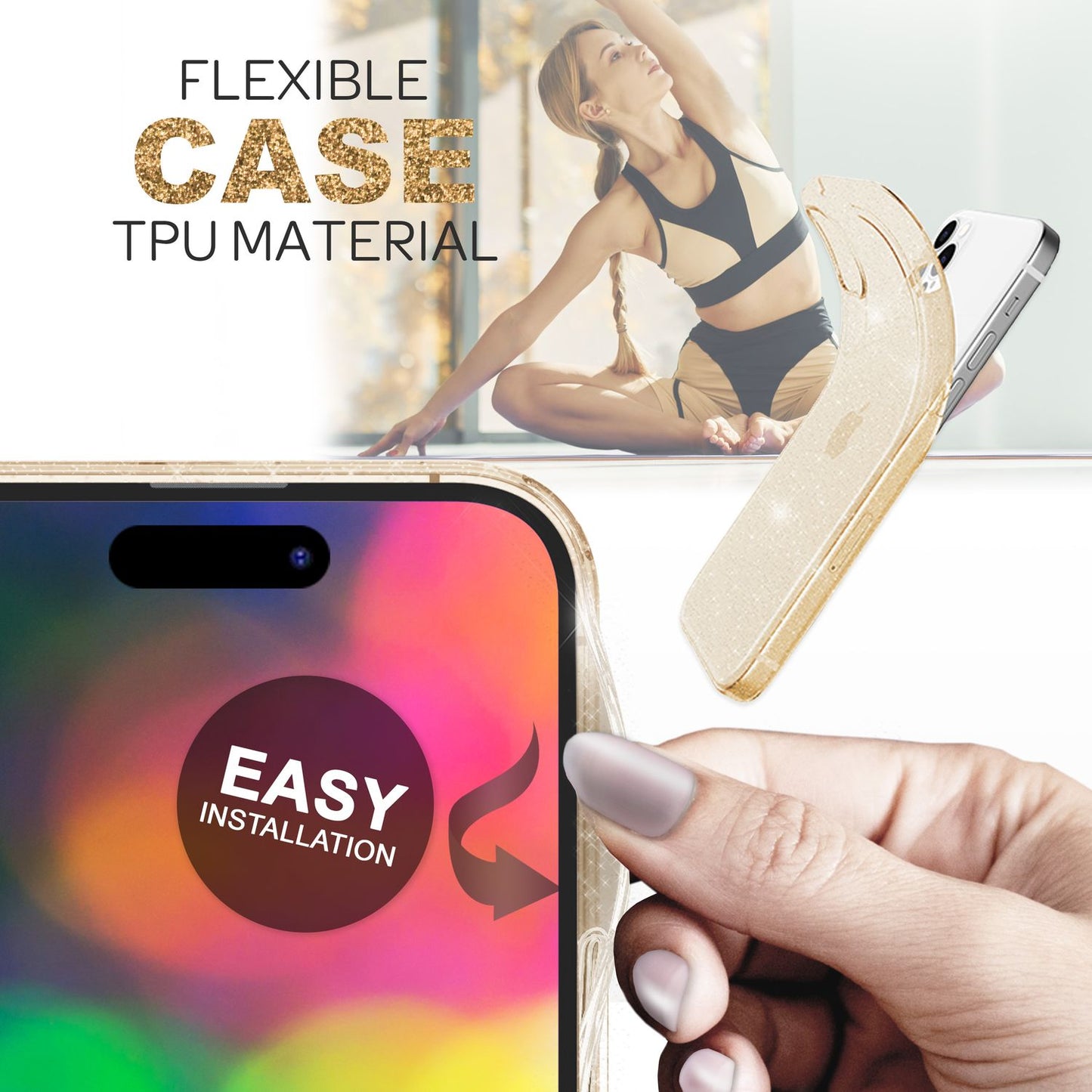 Case for iPhone 14 Pro Max - Glitter Phone Case, Transparent Bling Glitter Case