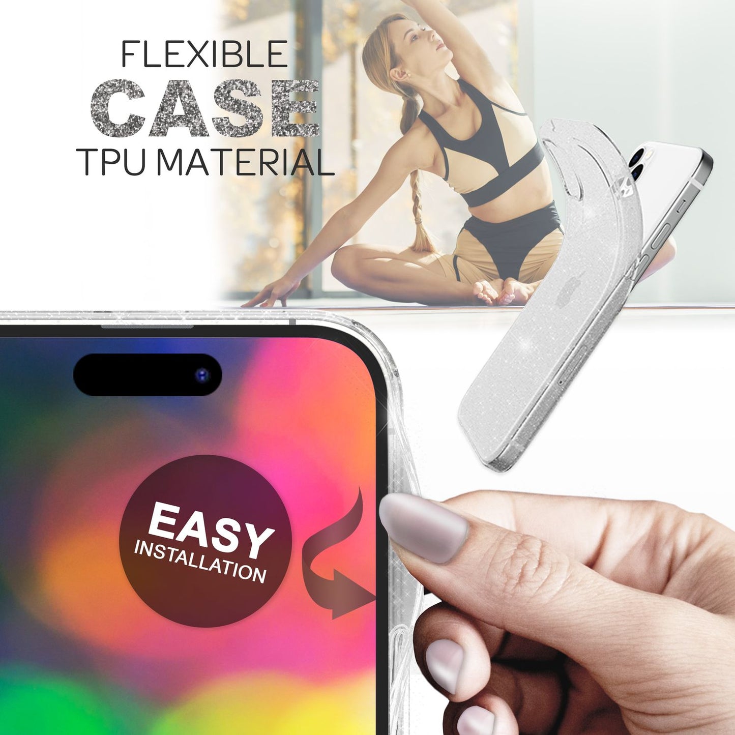 Case for iPhone 14 Pro Max - Glitter Phone Case, Transparent Bling Glitter Case