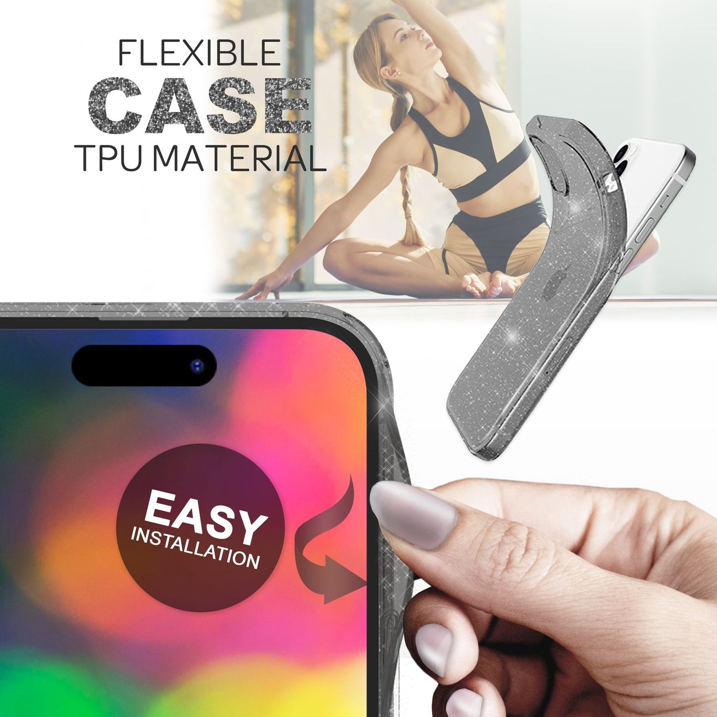 Case for iPhone 14 Pro Max - Glitter Phone Case, Transparent Bling Glitter Case