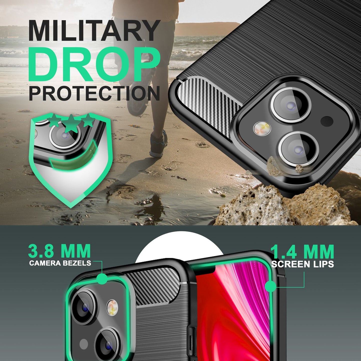 For iPhone 14 Plus Case Carbon Look Black Non-Slip Phone Case Protective Case