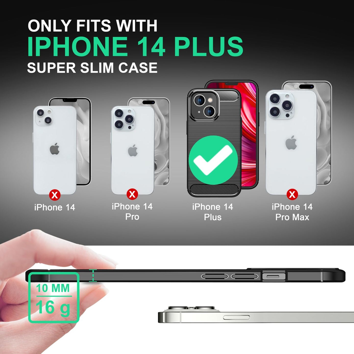 For iPhone 14 Plus Case Carbon Look Black Non-Slip Phone Case Protective Case