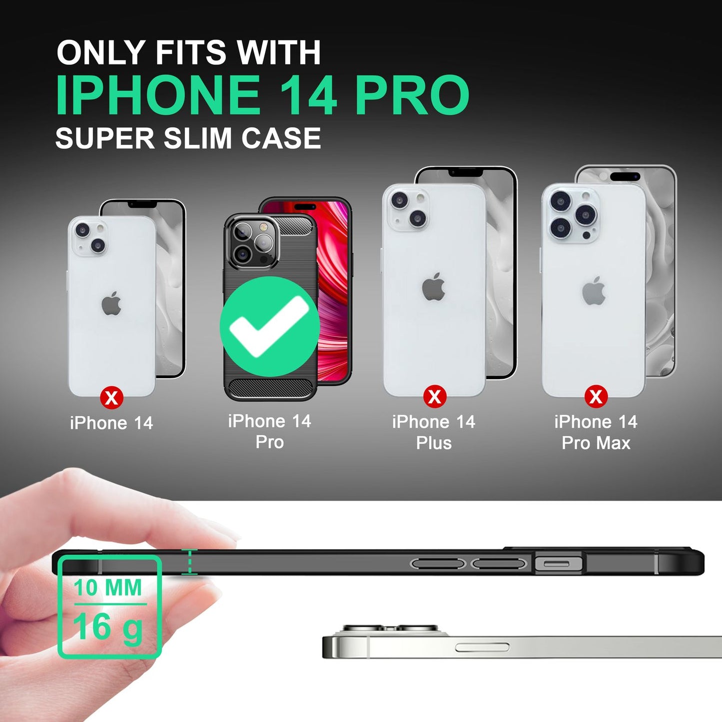 Case for iPhone 14 Pro - Carbon Look Matte Black Non-Slip Silicone Phone Case