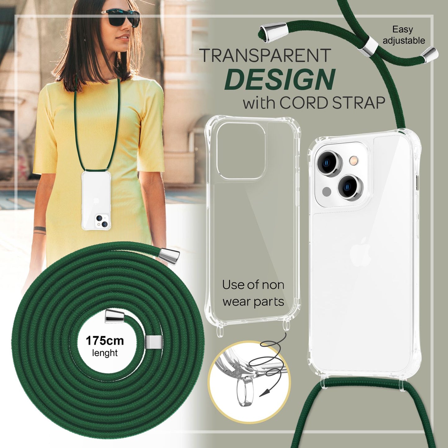 iPhone 14 Case with Chain - Clear Phone Case with Cord Strap for Wearing Around Your Neck