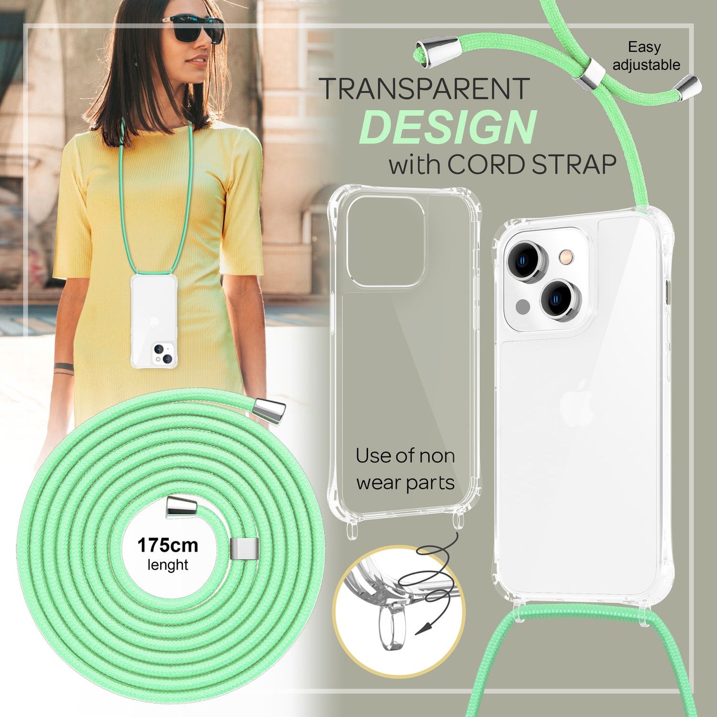 iPhone 14 Case with Chain - Clear Phone Case with Cord Strap for Wearing Around Your Neck