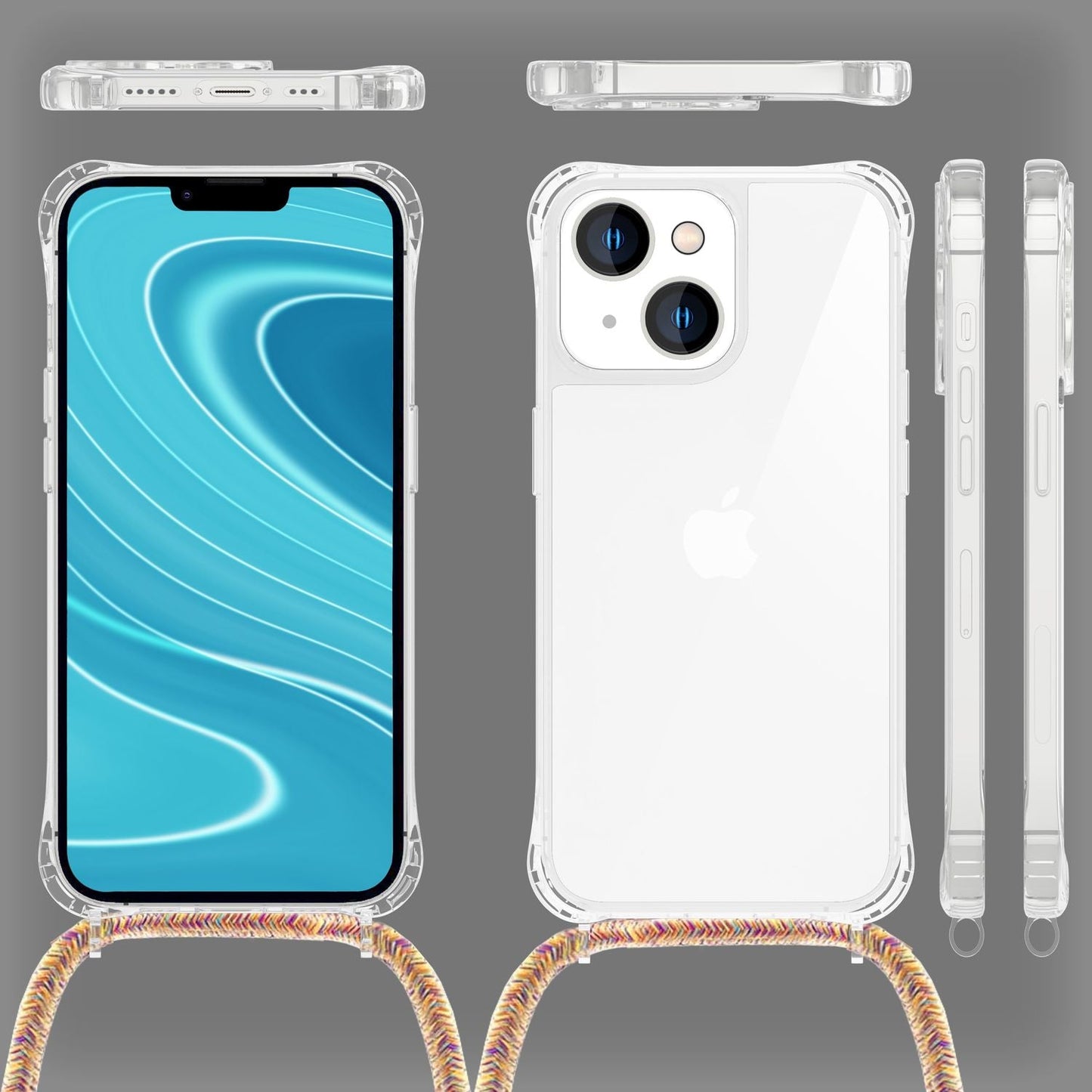 iPhone 14 Case with Chain - Clear Phone Case with Cord Strap for Wearing Around Your Neck