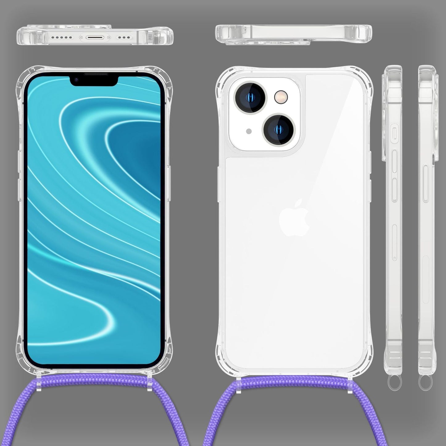 iPhone 14 Case with Chain - Clear Phone Case with Cord Strap for Wearing Around Your Neck