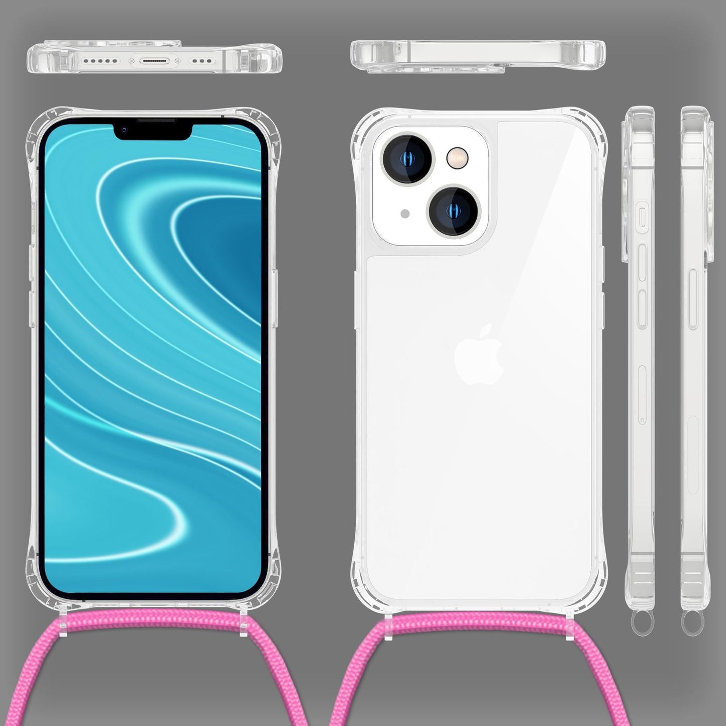 iPhone 14 Case with Chain - Clear Phone Case with Cord Strap for Wearing Around Your Neck