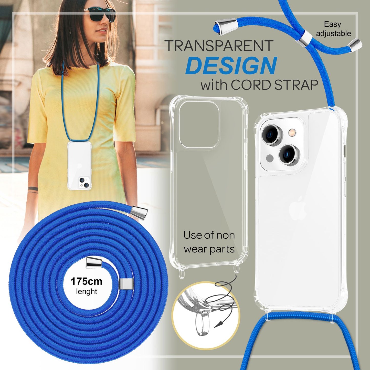 Für iPhone 14 Plus Hülle mit Band Handyhülle Schnur Handykette Kordel Umhängen