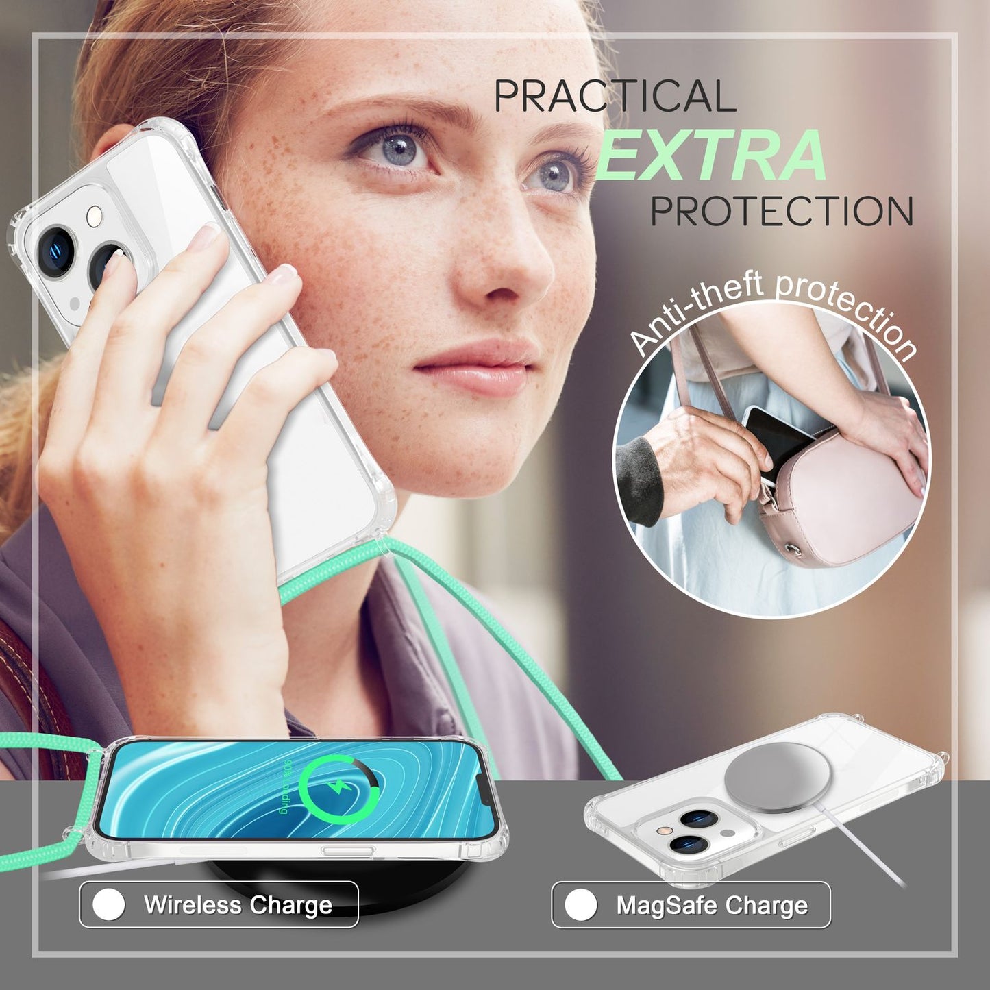 Für iPhone 14 Plus Hülle mit Band Handyhülle Schnur Handykette Kordel Umhängen