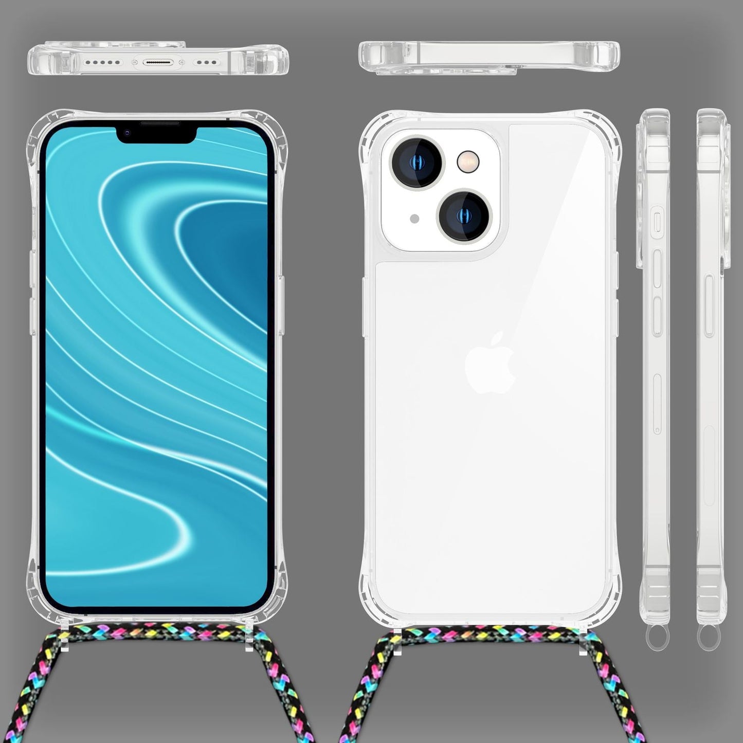 Für iPhone 14 Plus Hülle mit Band Handyhülle Schnur Handykette Kordel Umhängen