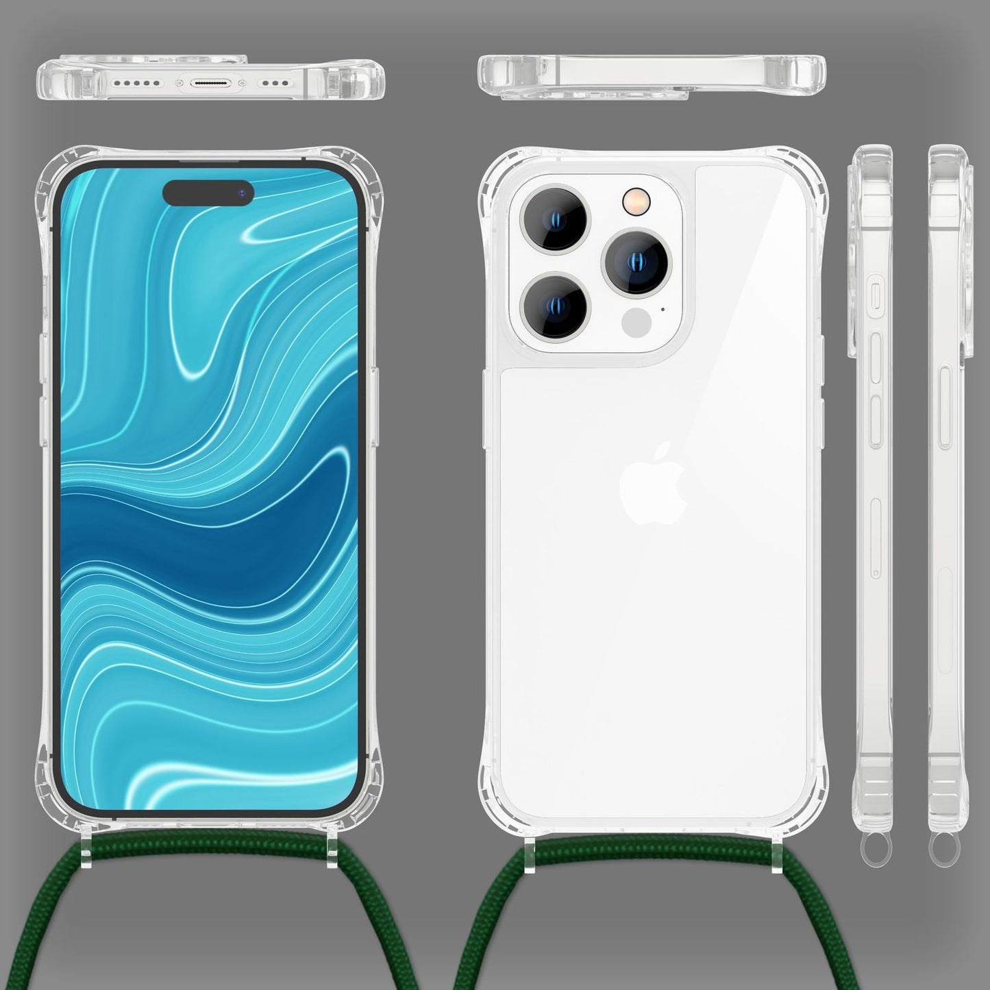 Case with chain for iPhone 14 Pro - Clear phone case with cord for wearing around your neck