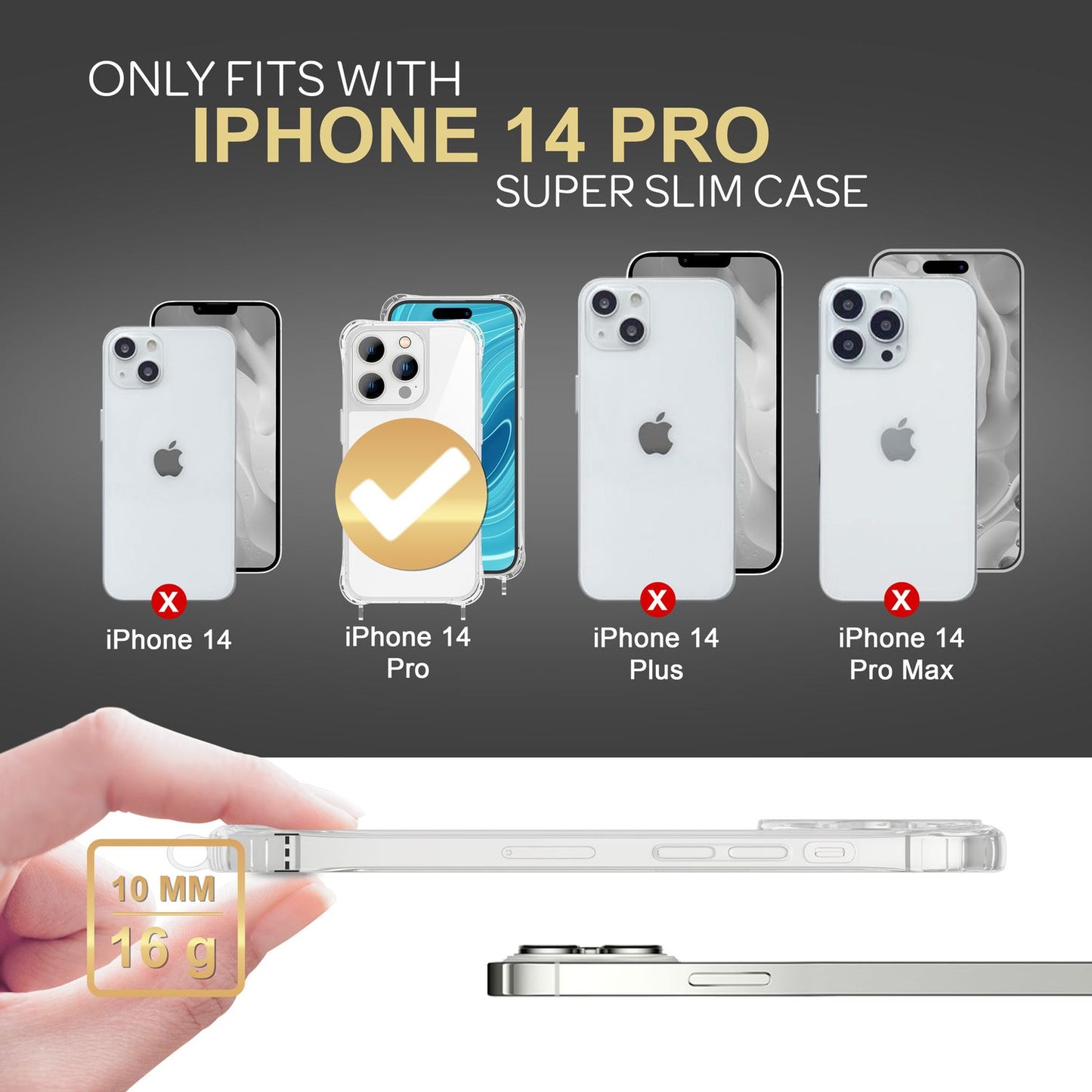 Case with chain for iPhone 14 Pro - Clear phone case with cord for wearing around your neck