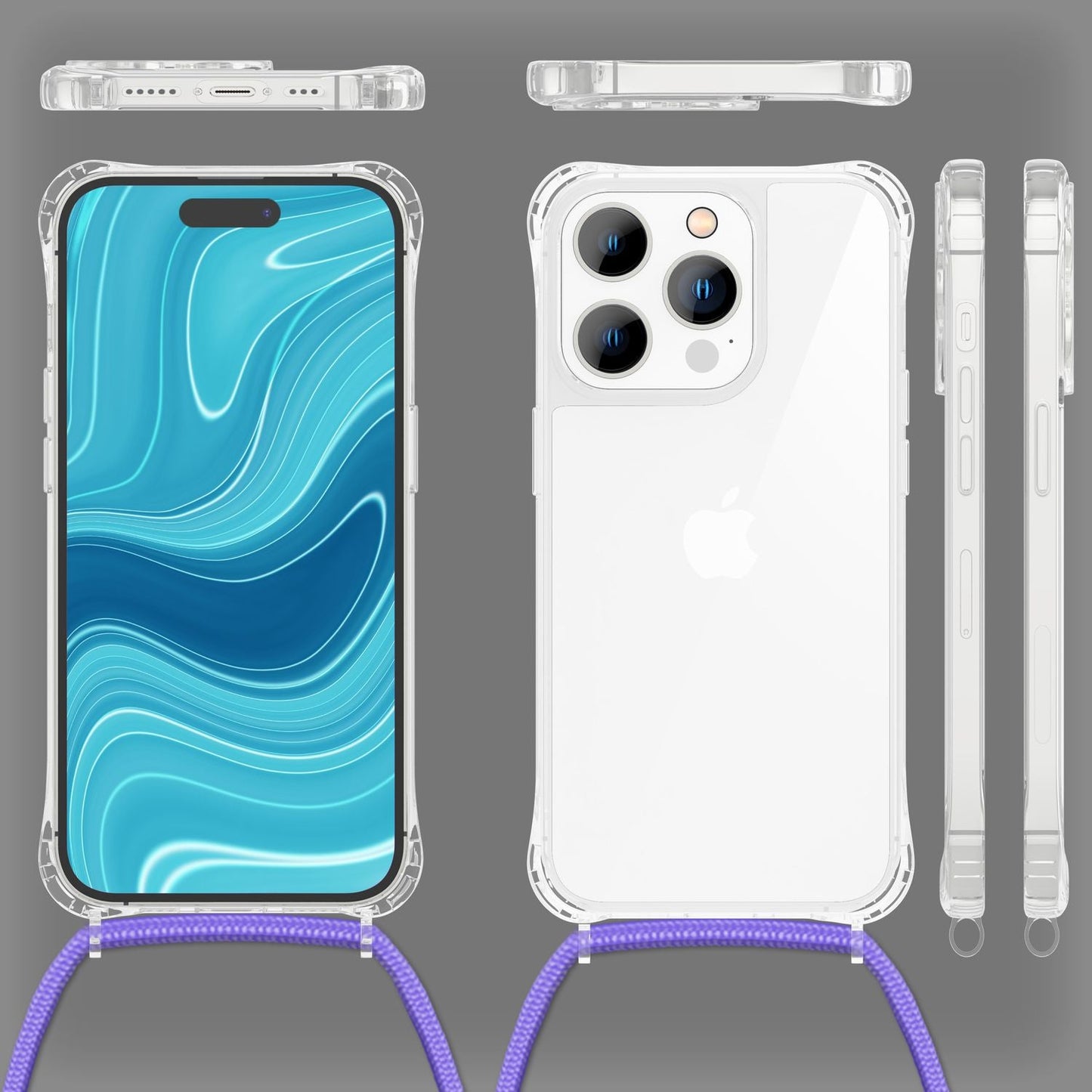 Case with chain for iPhone 14 Pro - Clear phone case with cord for wearing around your neck