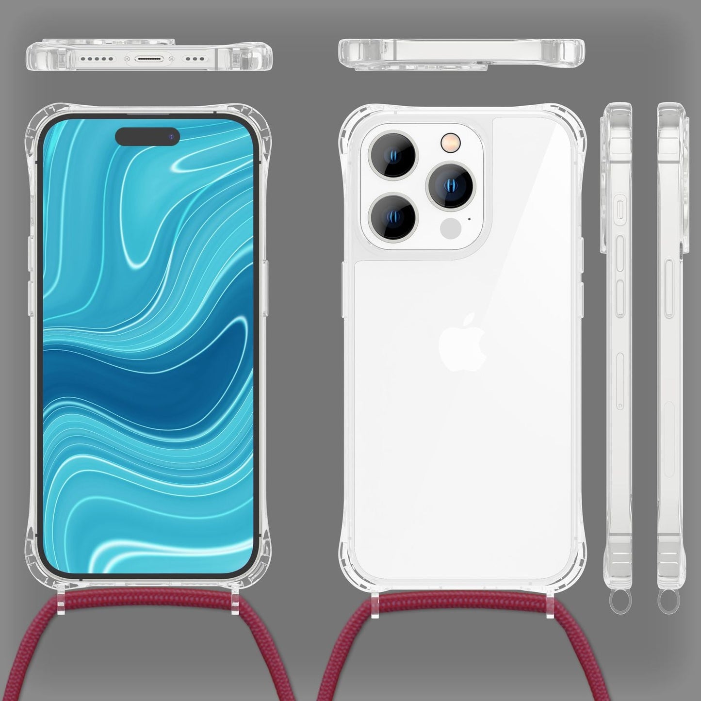 Case with chain for iPhone 14 Pro - Clear phone case with cord for wearing around your neck