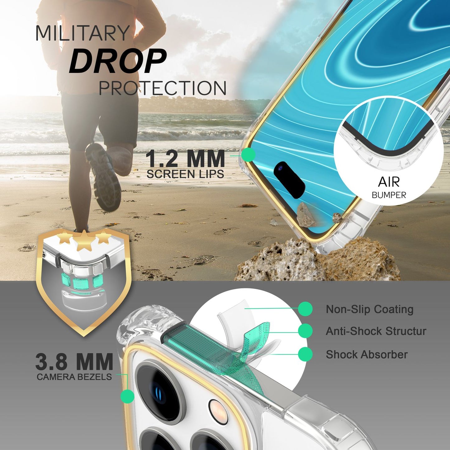 Case with chain for iPhone 14 Pro - Clear phone case with cord for wearing around your neck