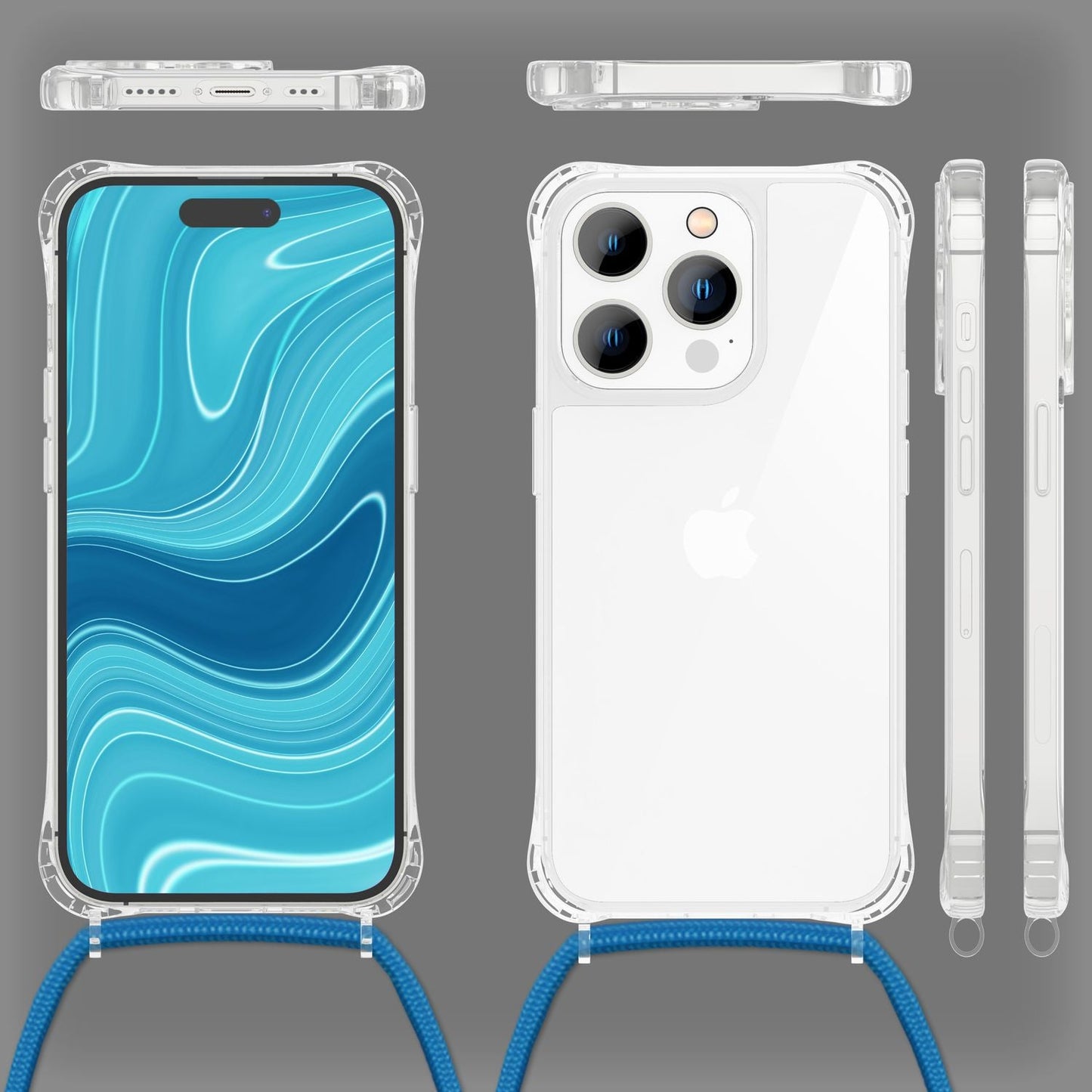 Hulstur með keðju fyrir iPhone 14 Pro Max - Glært símahulstur með ól til að bera um hálsinn