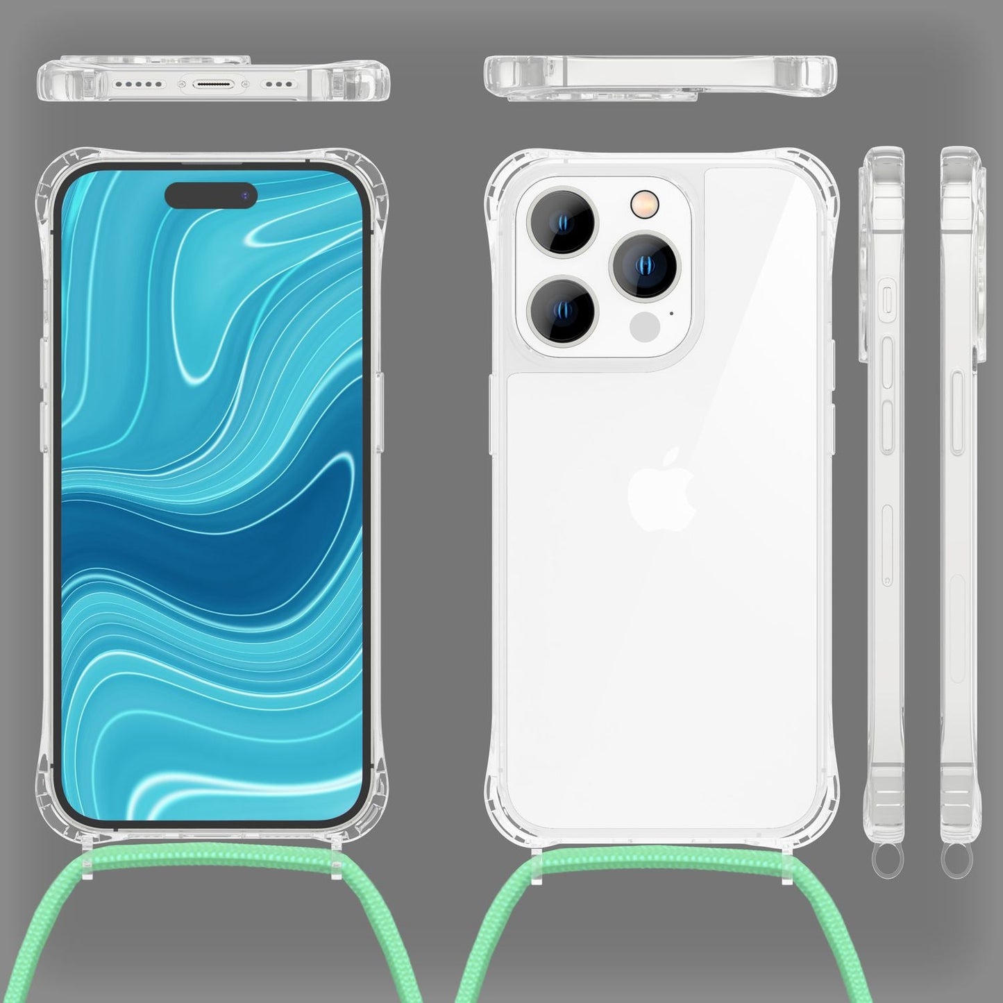 Hulstur með keðju fyrir iPhone 14 Pro Max - Glært símahulstur með ól til að bera um hálsinn